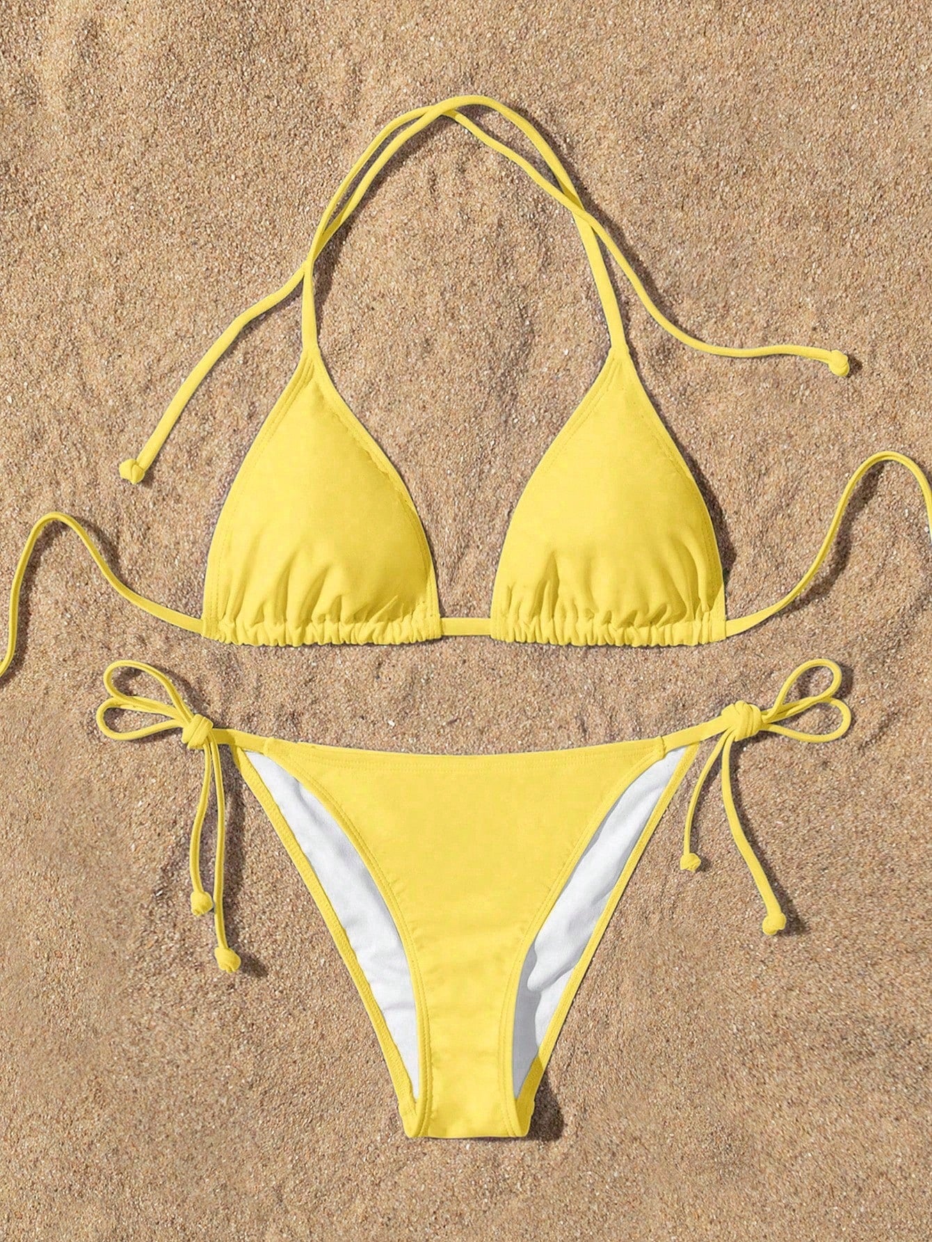 Swim Basics Summer Beach Women's Solid Color Halter Neck Tie Sexy