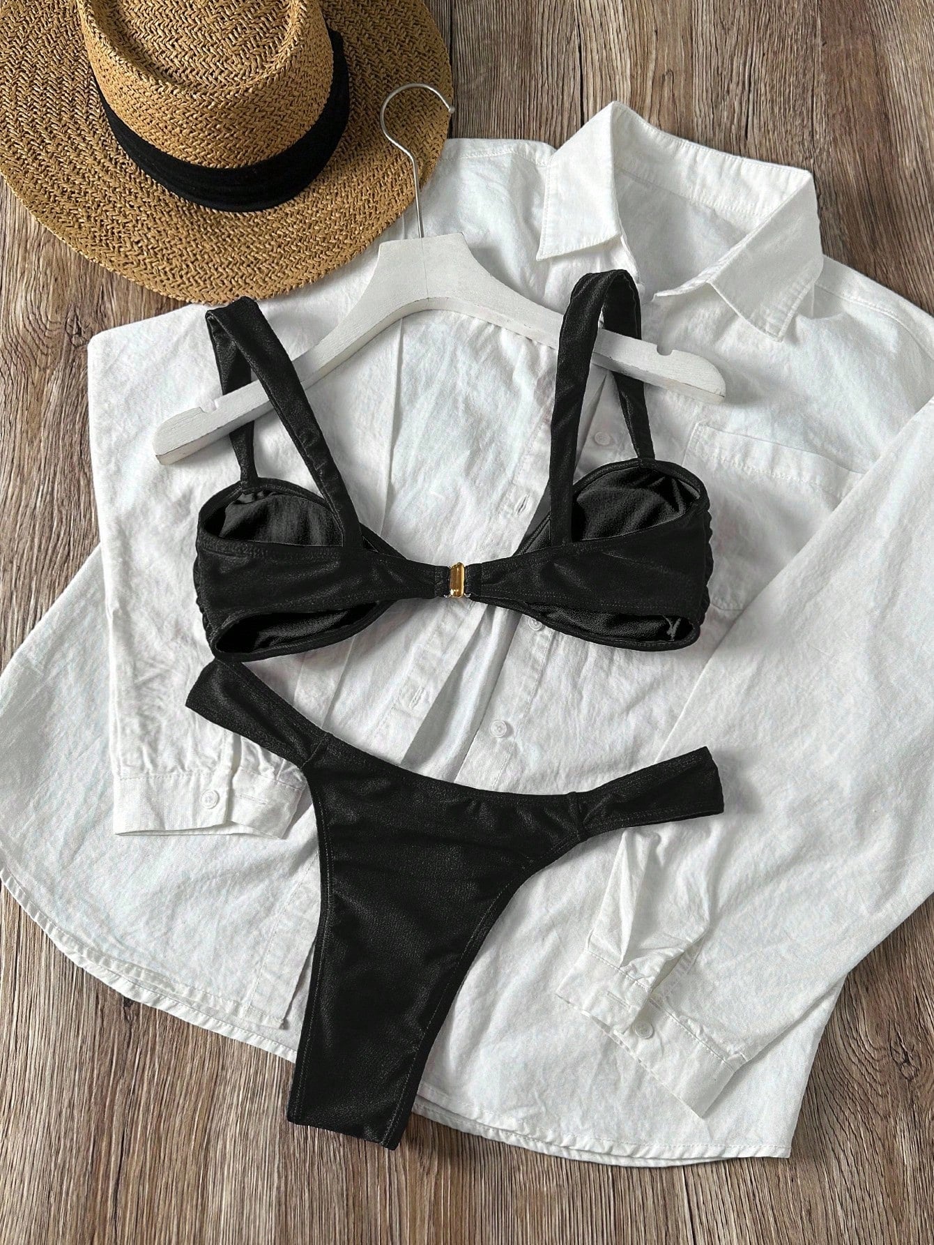 Swim Vcay 2pcs/Set Women Summer Sexy Beach Vacation Outfit, Solid