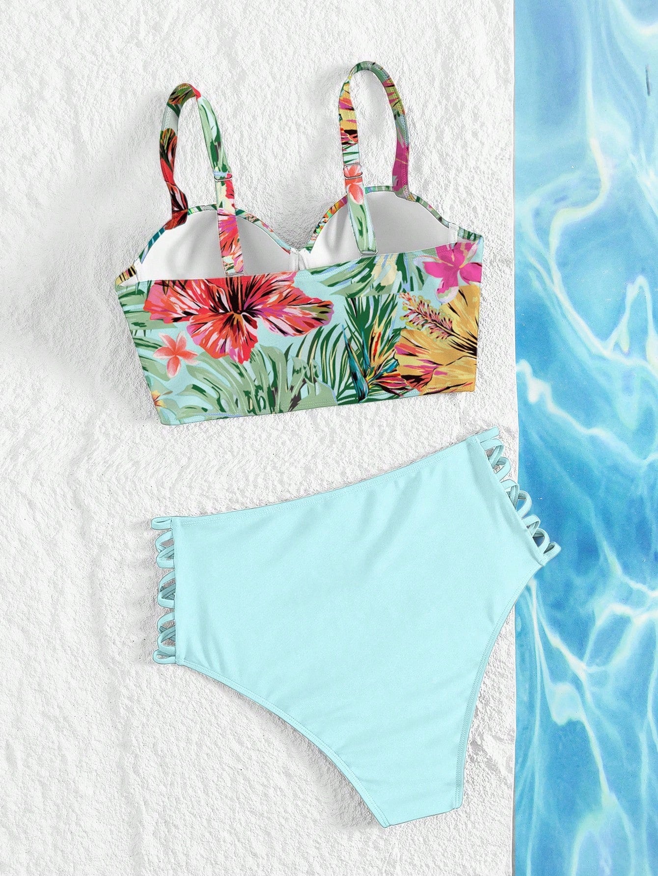 Swim Lushoire Summer Beach Tropical Print Bikini Set Underwire Push Up Cami Top & Criss Cross High Waisted - image 7