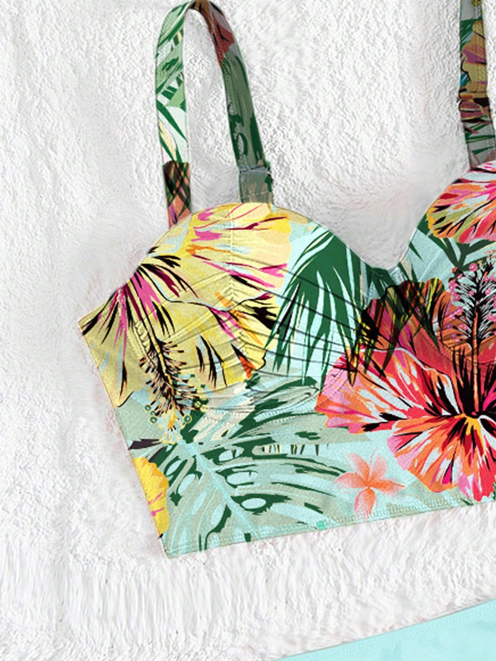 Swim Lushoire Summer Beach Tropical Print Bikini Set Underwire Push Up Cami Top & Criss Cross High Waisted - image 8