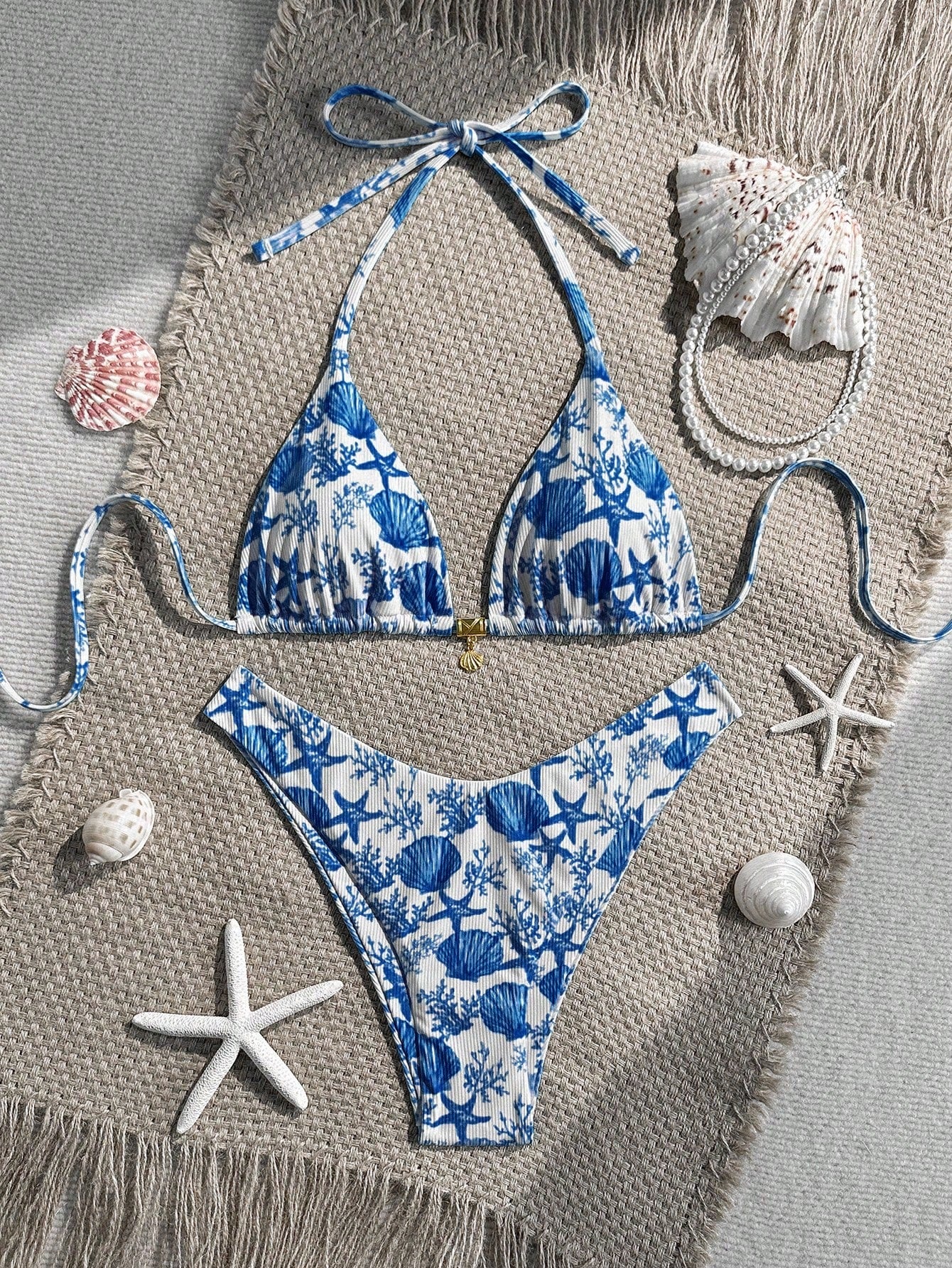 Swim Mod 2pcs/Set Summer Holiday Random Print Textured Shell