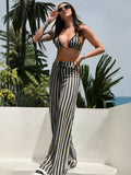 3pcs Women Crochet Bikini Set, Pants & Beach Cover Up, European Fashion Ladies Swimwear For Summer Holiday