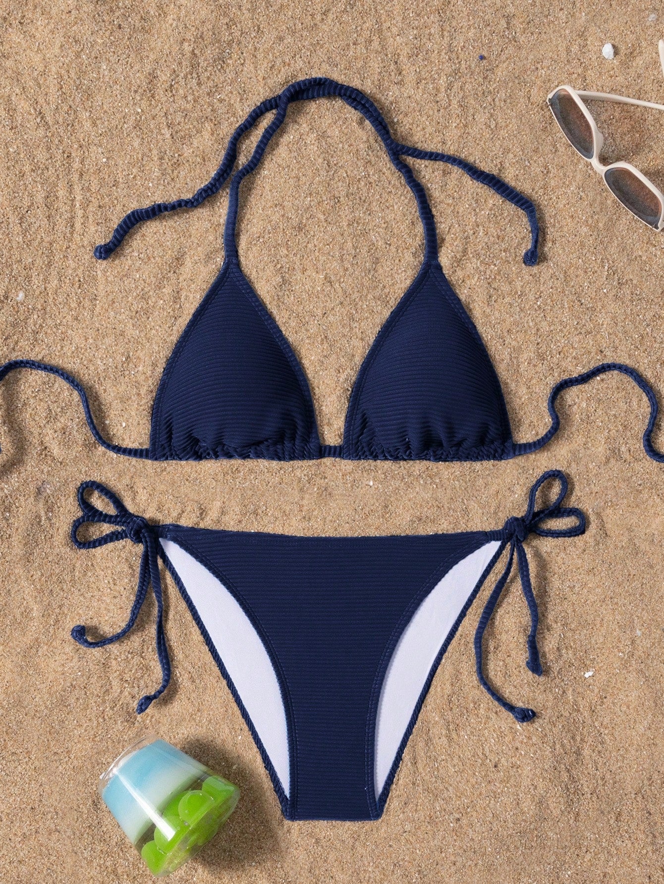 Swim Basics Summer Beach Women's Solid Color Halter Neck Tie Sexy