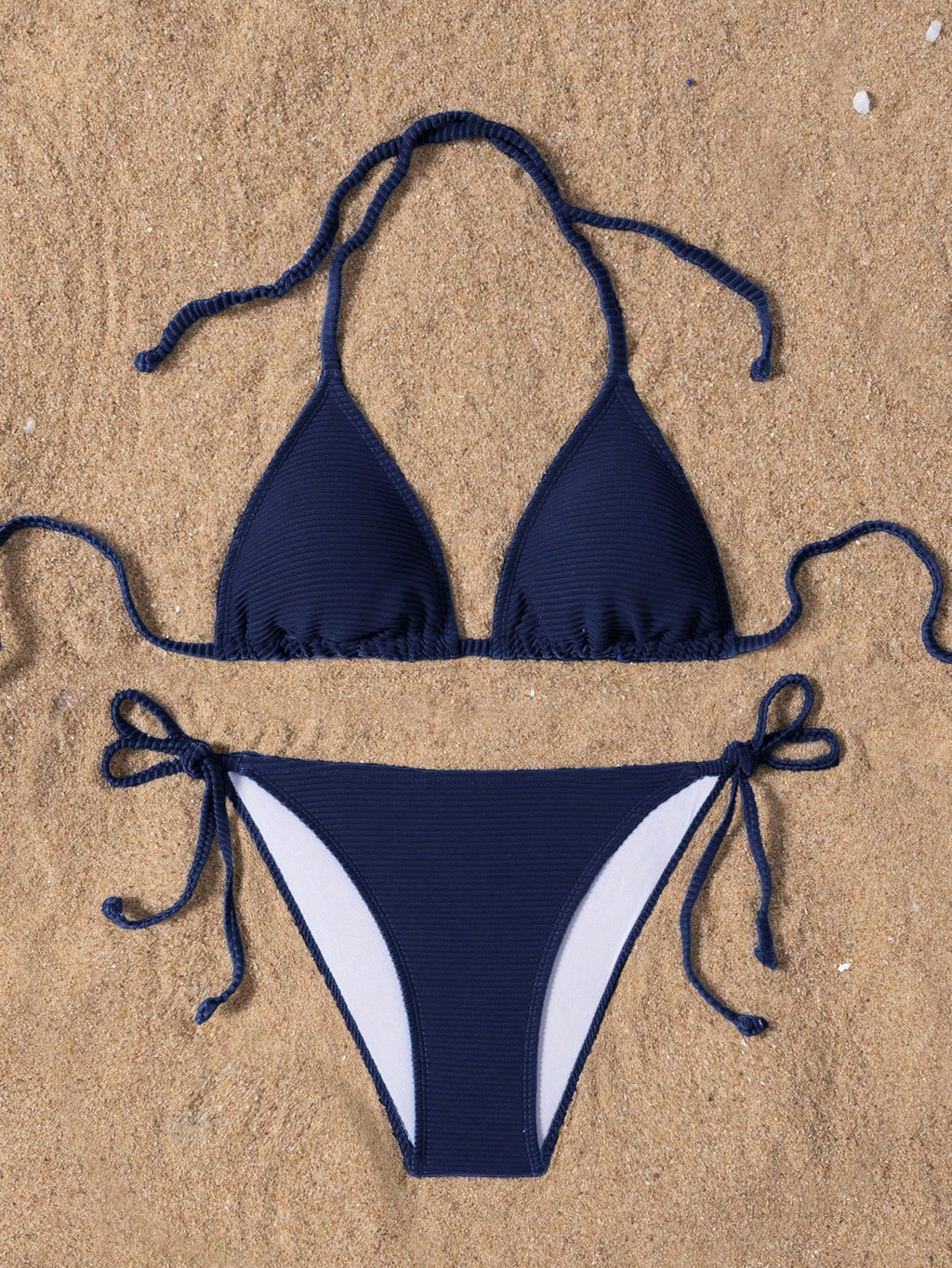 Swim Basics Summer Beach Women's Solid Color Halter Neck Tie Sexy