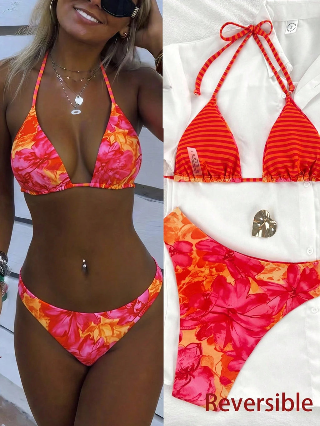 Swim Mod Women's Summer Beach Vacation Red Plaid Bow Decor White Trim Halter Tie Back Sexy Bikini Set Set - image 13
