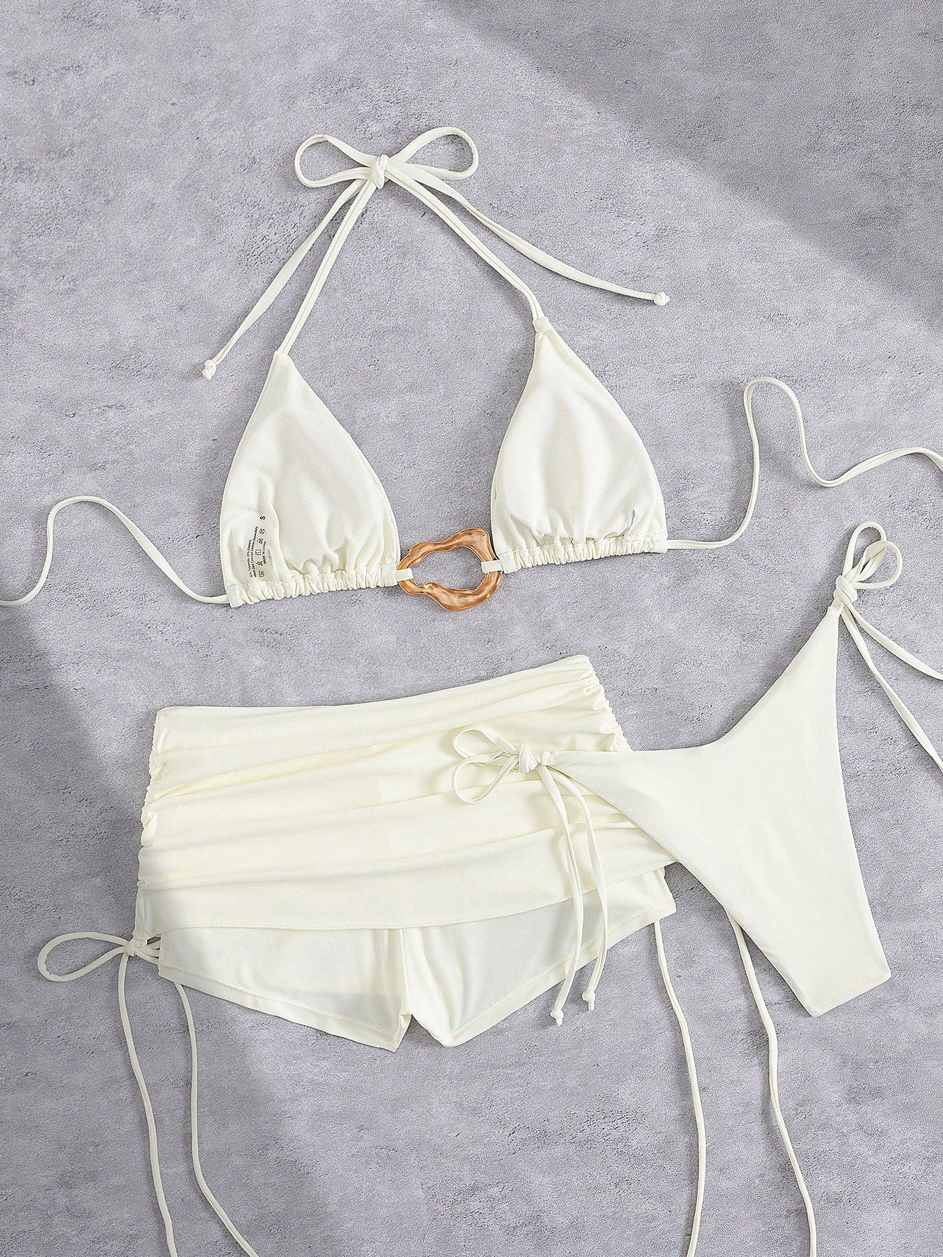 3pcs Solid Color Bikini Swimwear Set, Spaghetti Strap Halter Backless Design, Fashionable Casual Bikini Top - image 4