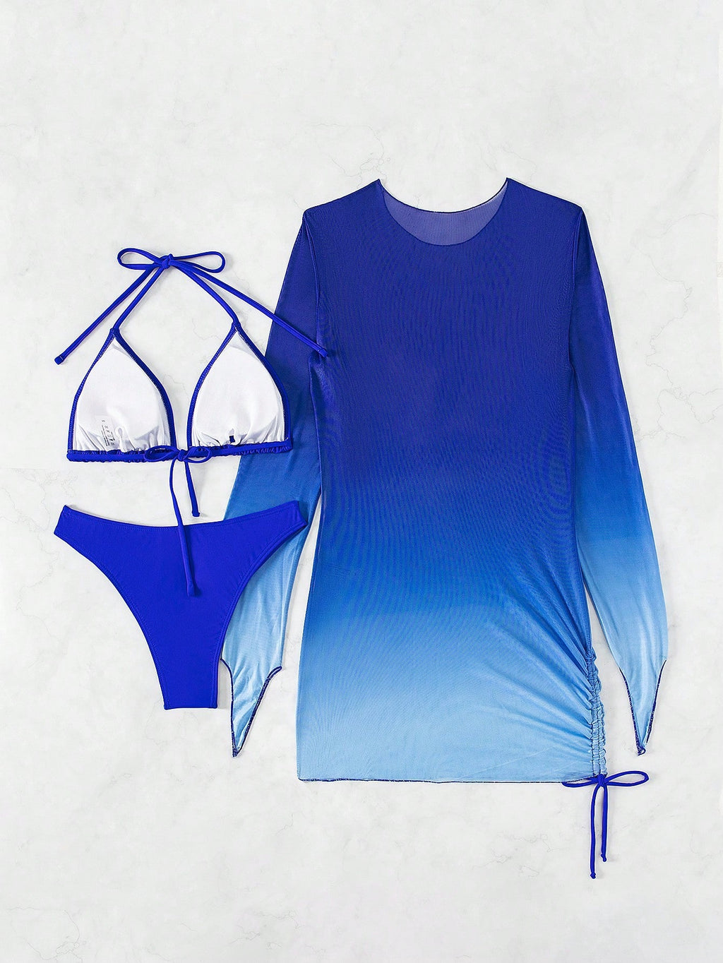 Swim SXY Summer Beach Knot Back Bikini Set With Ombre Beach Cover Up