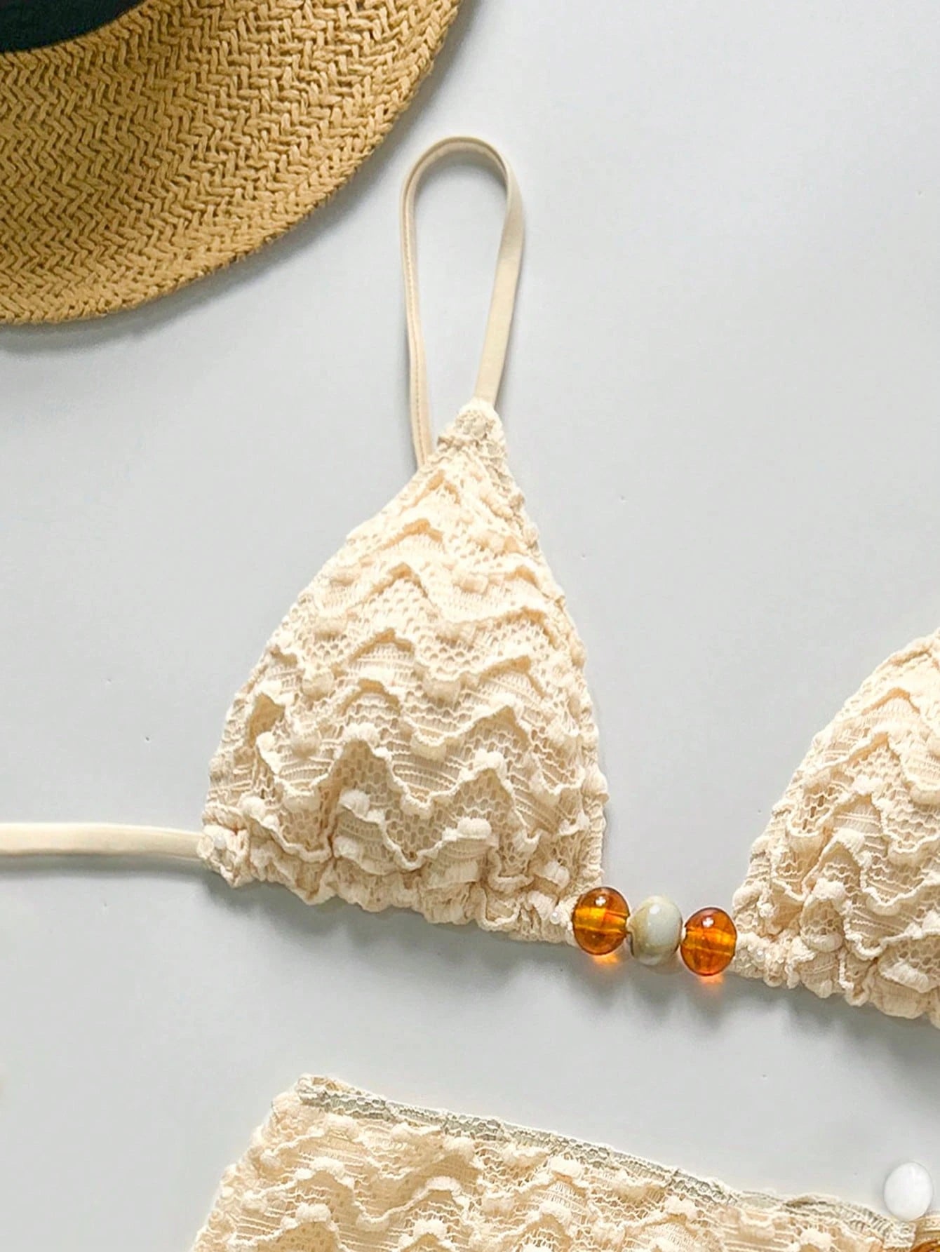 Bikinx 3pcs Women's Summer Wavy Backless Bikini Set, Including Beaded