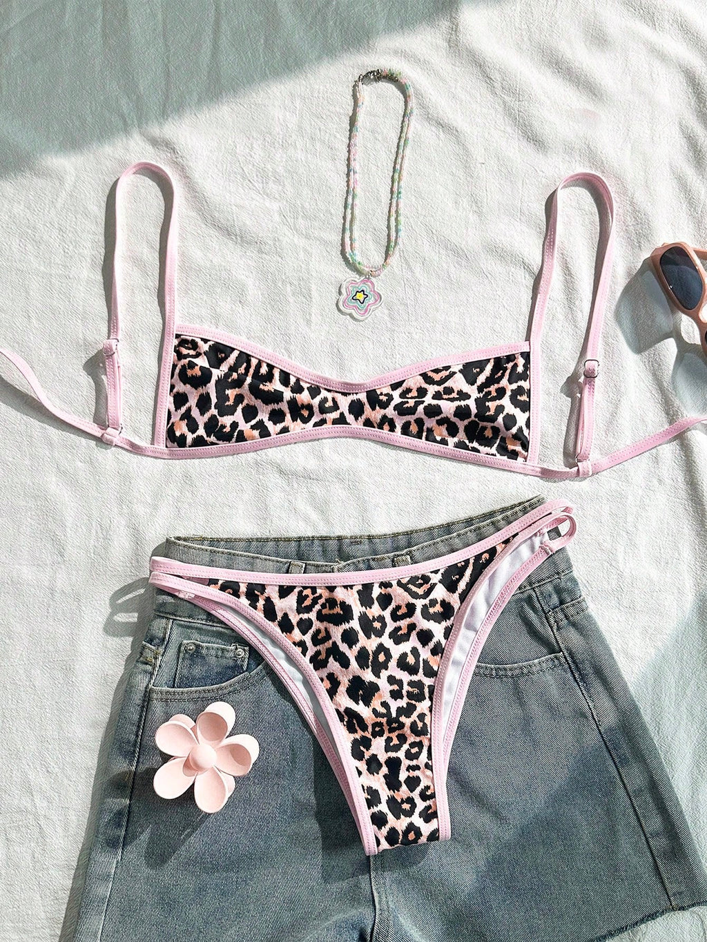 Swim Mod Women's Bikini Swimwear Set,Red And Cheetah
