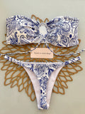 2pcs/Set Sexy Tied Bow Knot Allover Print One-Piece Swimwear & Bikini