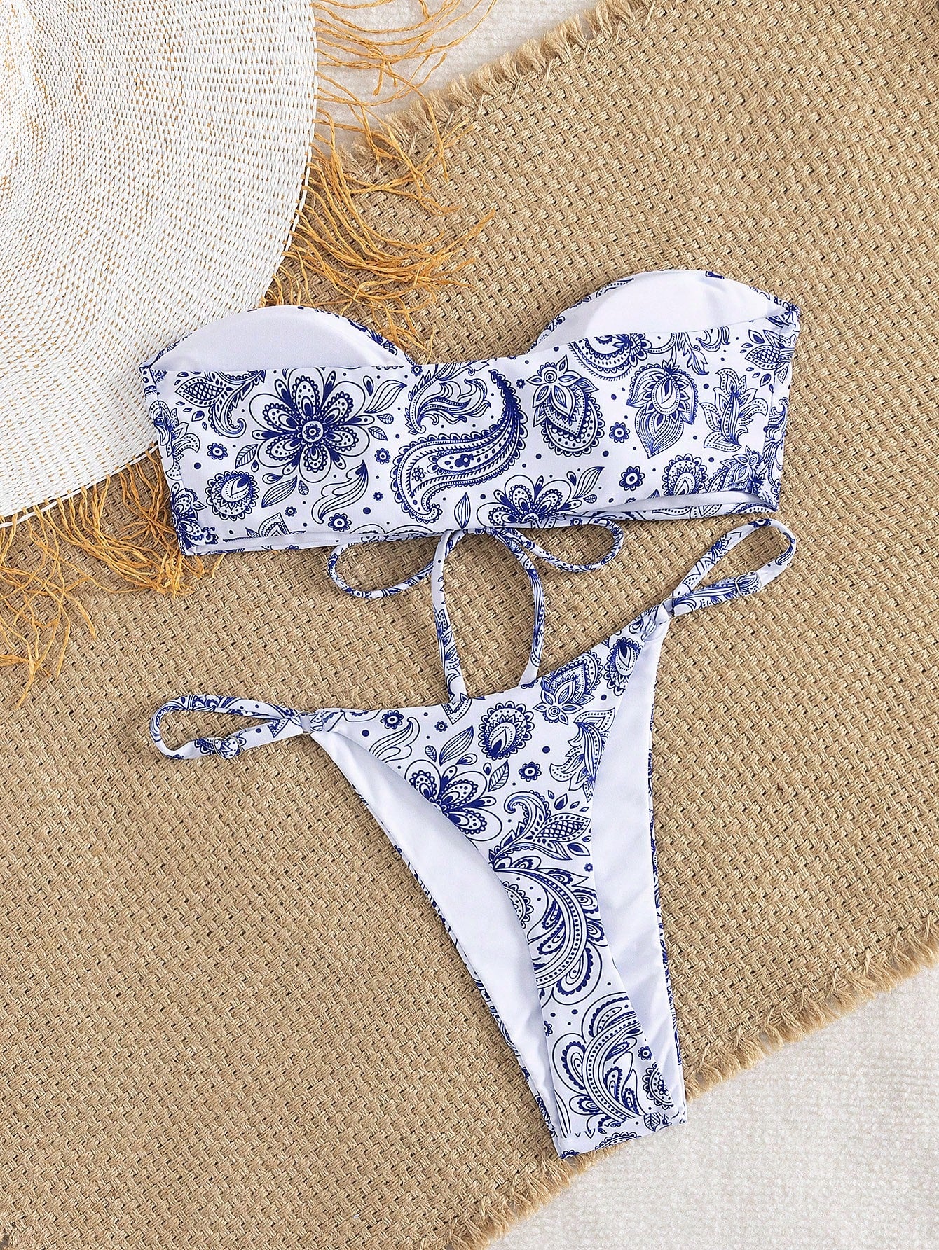 2pcs/Set Sexy Tied Bow Knot Allover Print One-Piece Swimwear & Bikini