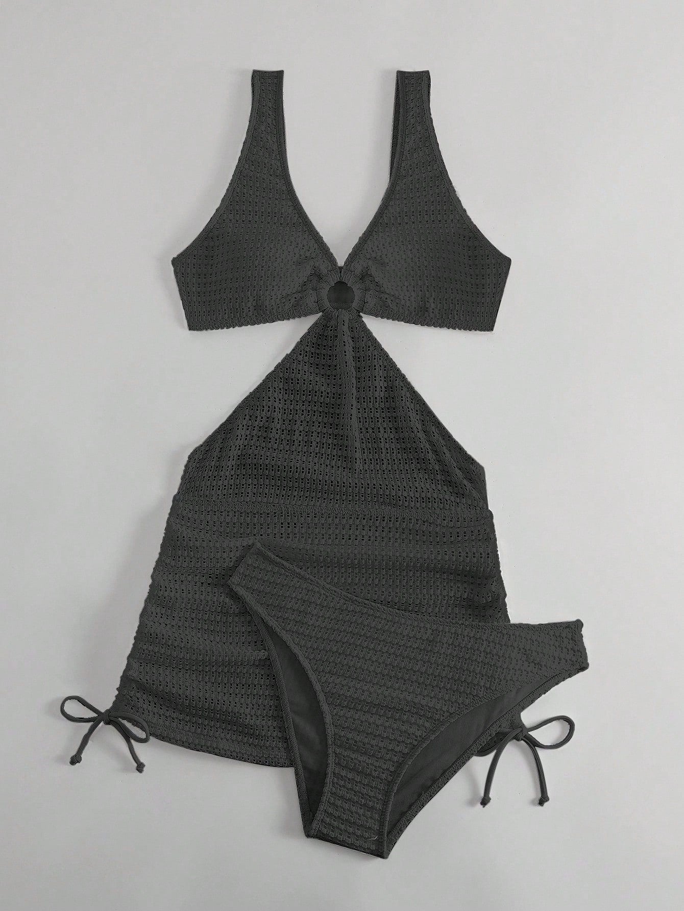 Swim Vcay Women's Solid Color Hollow Out Vacation Style Bikini Set
