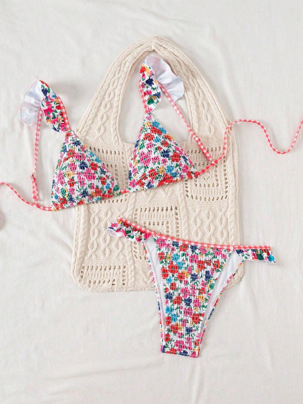 Swim Mod Women's Minimalist Triangle Bikini Set With Floral Beach Print For Summer Beach Vacation - image 9