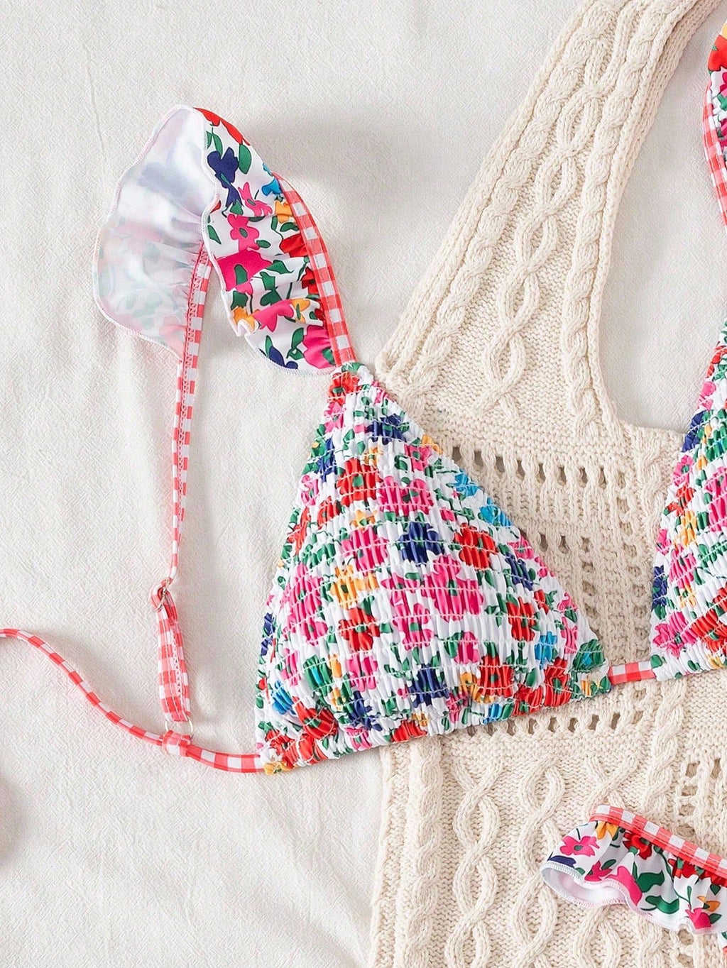 Swim Mod Women's Minimalist Triangle Bikini Set With Floral Beach Print For Summer Beach Vacation - image 10
