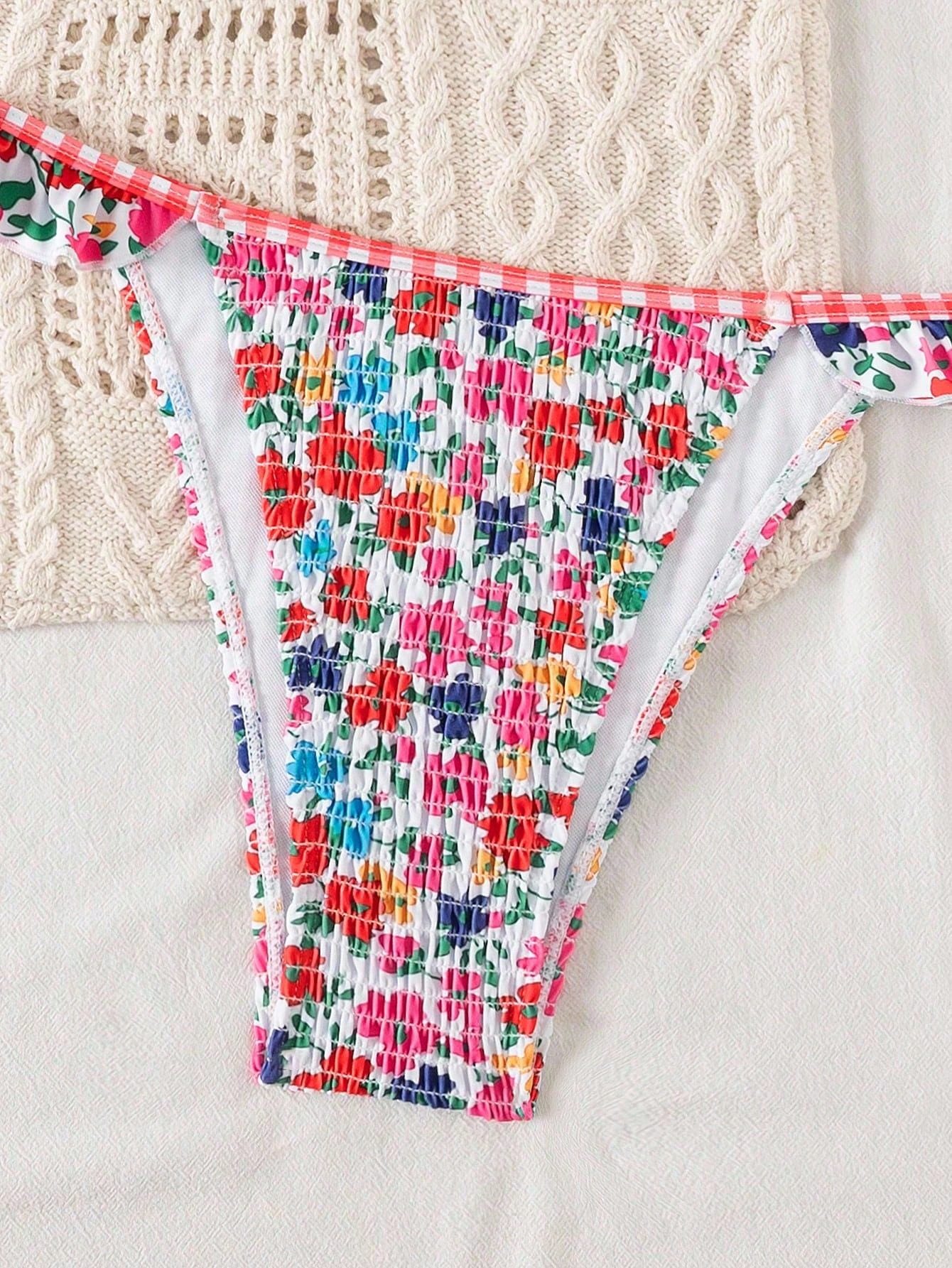 Swim Mod Women's Minimalist Triangle Bikini Set With Floral Beach Print For Summer Beach Vacation - image 11
