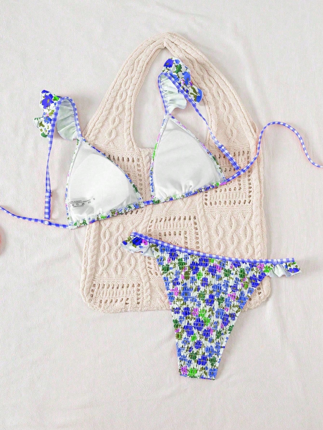 Swim Mod Women's Minimalist Triangle Bikini Set With Floral Beach Print For Summer Beach Vacation - image 13