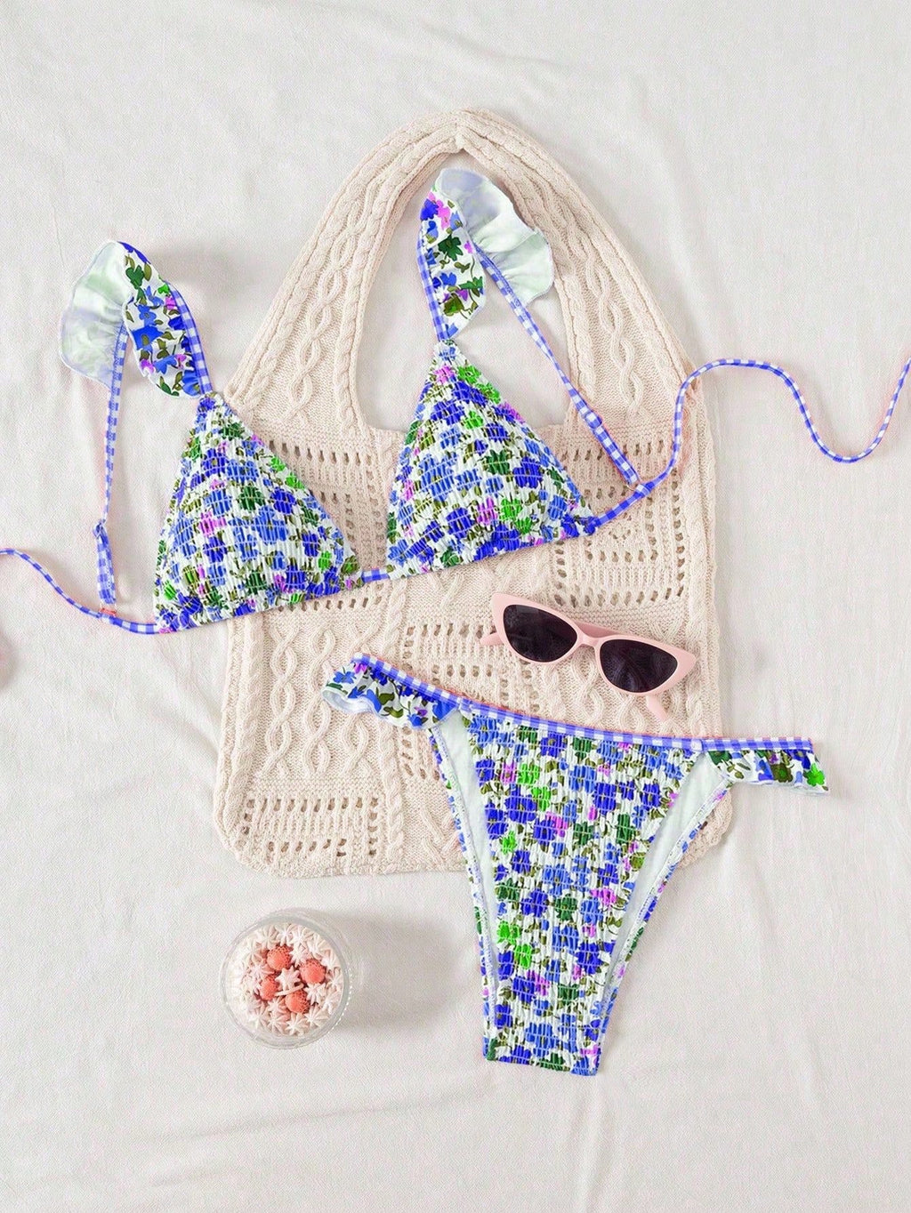 Swim Mod Women's Minimalist Triangle Bikini Set With Floral Beach Print For Summer Beach Vacation - image 14