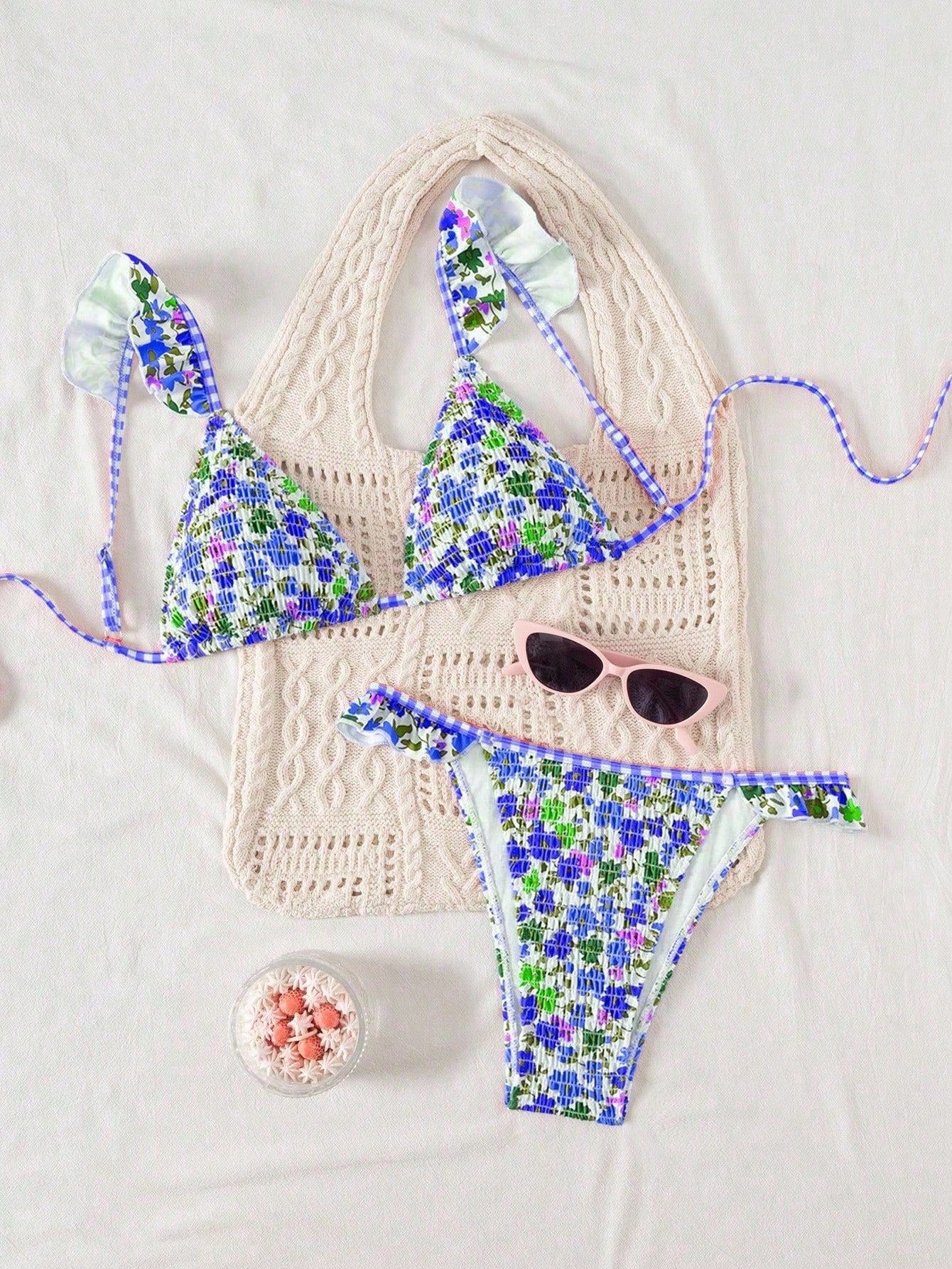 Swim Mod Women's Minimalist Triangle Bikini Set With Floral Beach Print For Summer Beach Vacation - image 14