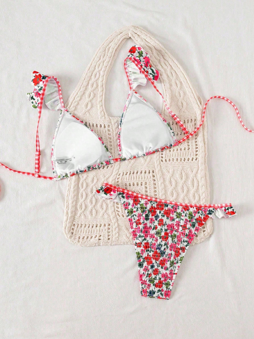 Swim Mod Women's Minimalist Triangle Bikini Set With Floral Beach Print For Summer Beach Vacation - image 17