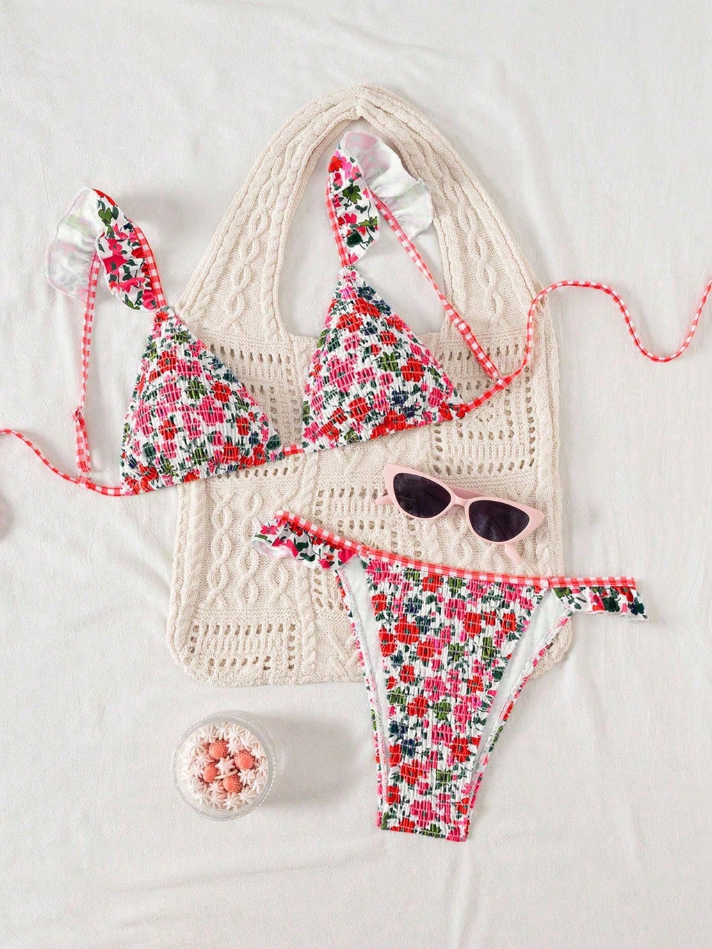 Swim Mod Women's Minimalist Triangle Bikini Set With Floral Beach Print For Summer Beach Vacation - image 18