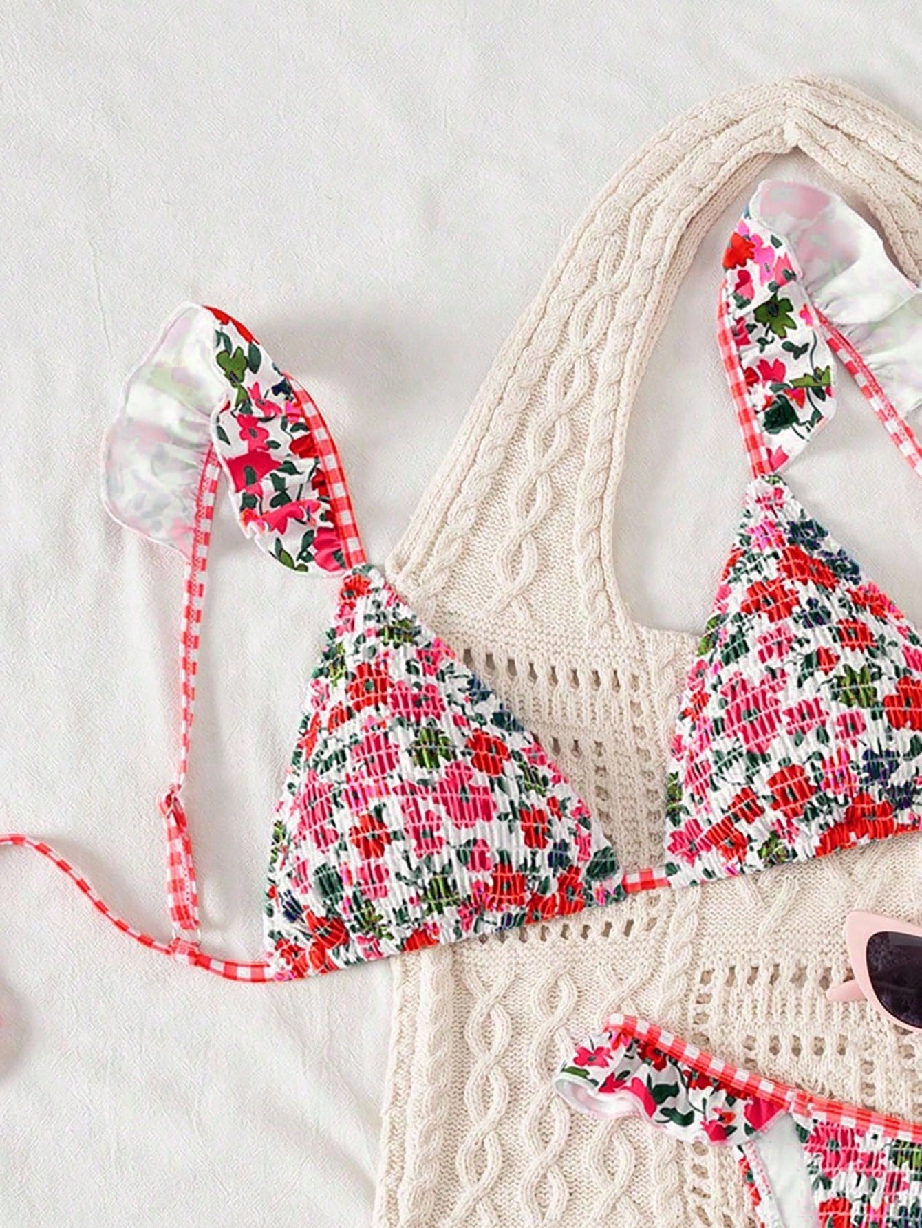 Swim Mod Women's Minimalist Triangle Bikini Set With Floral Beach Print For Summer Beach Vacation - image 19