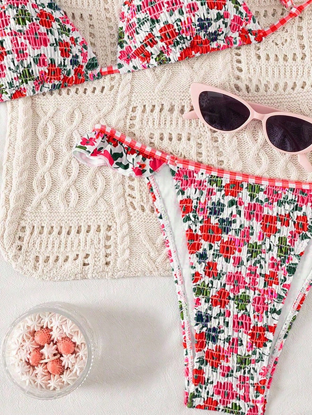 Swim Mod Women's Minimalist Triangle Bikini Set With Floral Beach Print For Summer Beach Vacation - image 20