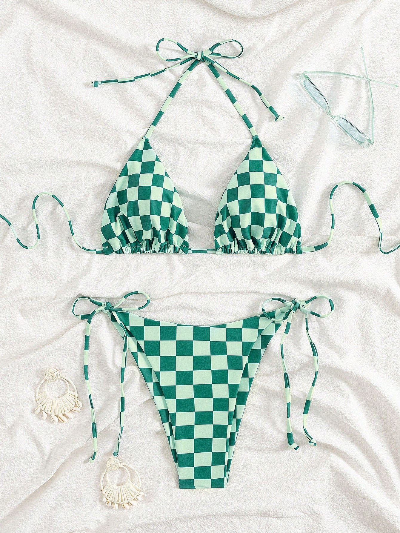 Summer Women's Striped Bikini Set, Halter Neck Tie Backless Swimwear, High Elast
