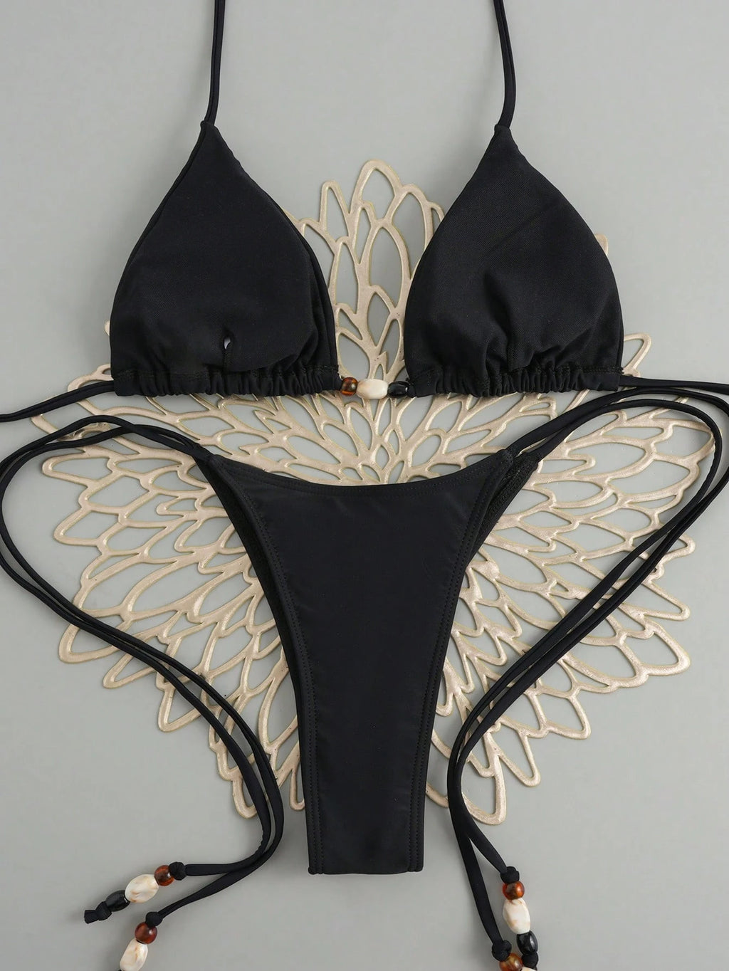 Women's Casual Lace-Up Spaghetti Strap Bikini Set, Backless Top And