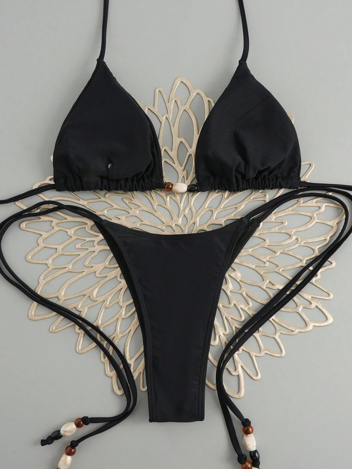 Women's Casual Lace-Up Spaghetti Strap Bikini Set, Backless Top And