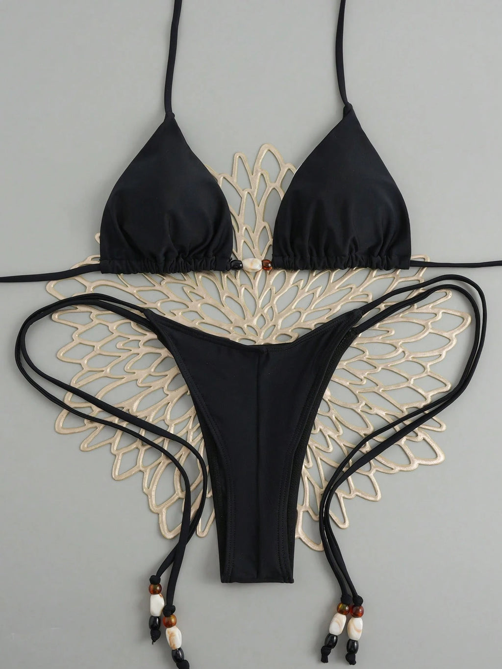 Women's Casual Lace-Up Spaghetti Strap Bikini Set, Backless Top And