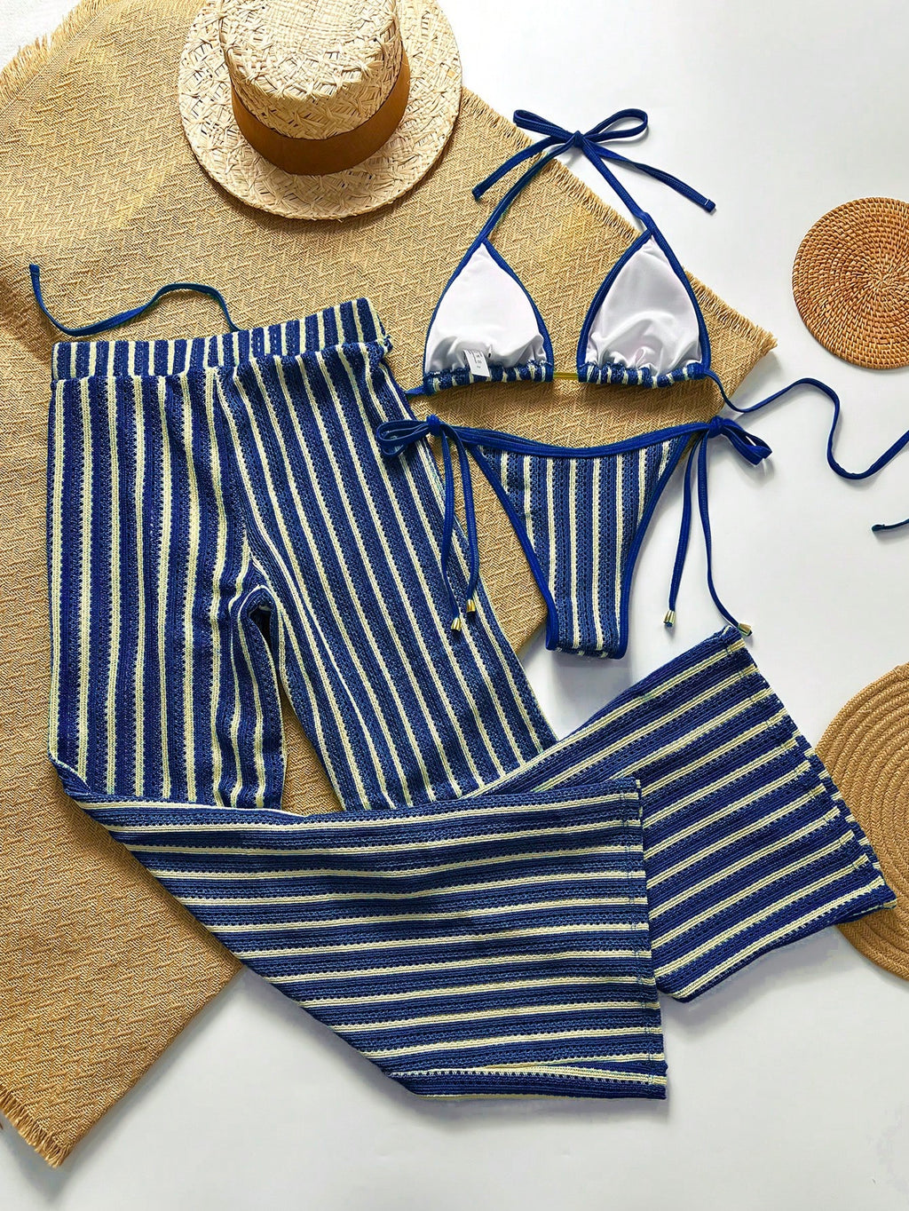 3pcs Women Crochet Bikini Set, Pants & Beach Cover Up, European Fashion Ladies Swimwear For Summer Holiday - image 9