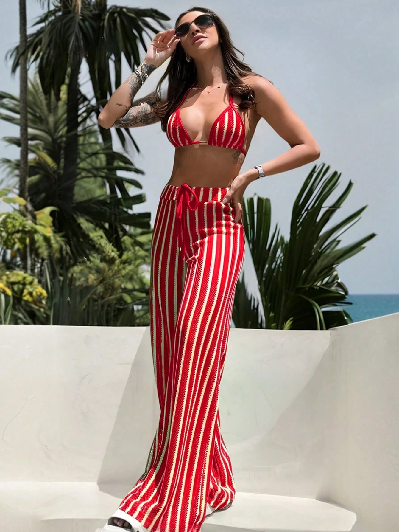 3pcs Women Crochet Bikini Set, Pants & Beach Cover Up, European Fashion Ladies Swimwear For Summer Holiday - image 12