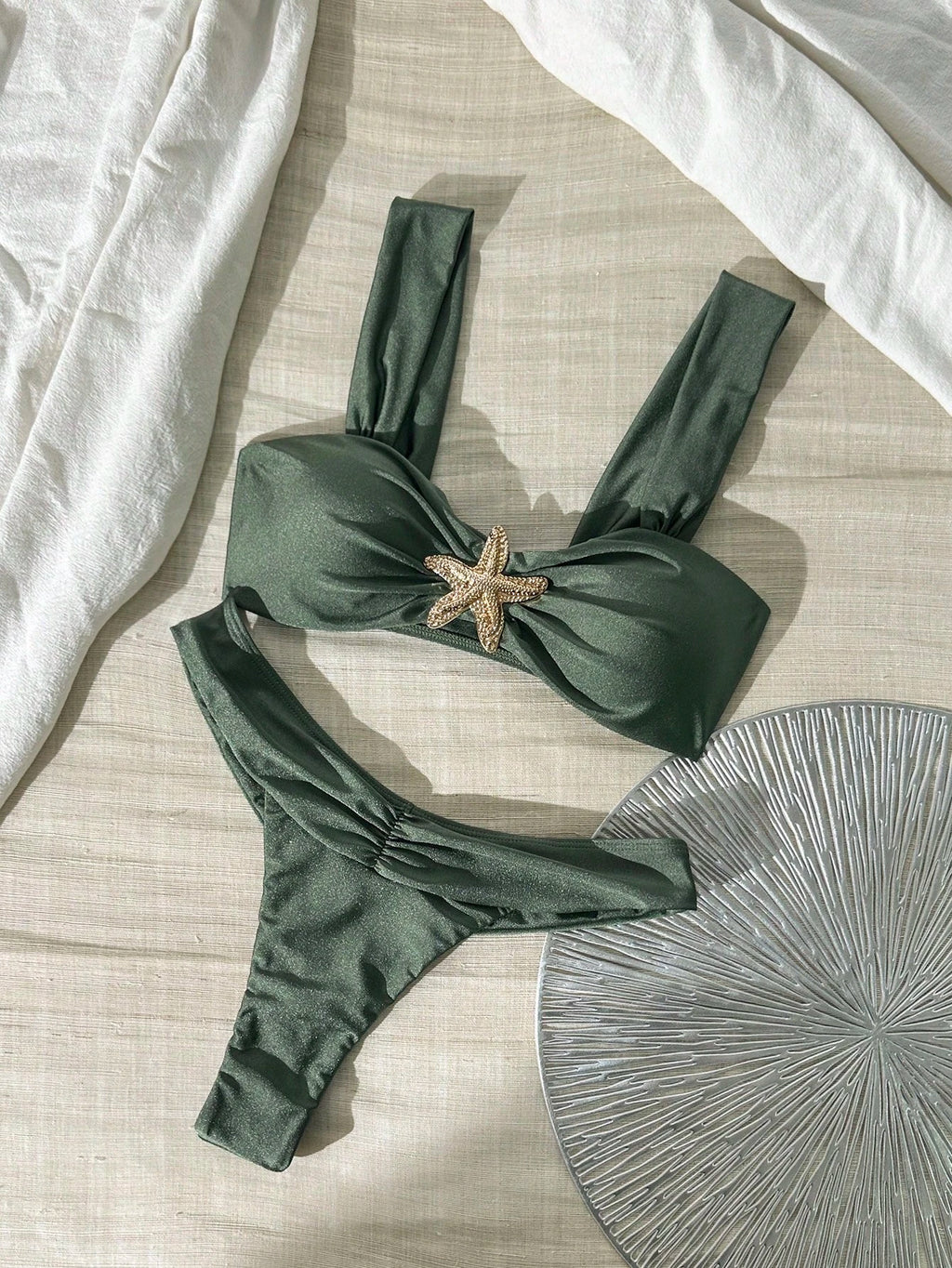 Swim Chiccia Swim Vcay-D Solid Color Metal Decor Spaghetti Strap Women Summer Vacation Swimwear Set - image 11
