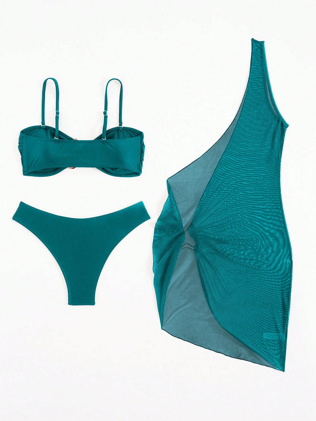 Bonvoyette 3pcs Women's Swimwear Bikini Set,Black,Summer,70s Retro,Holiday,Party