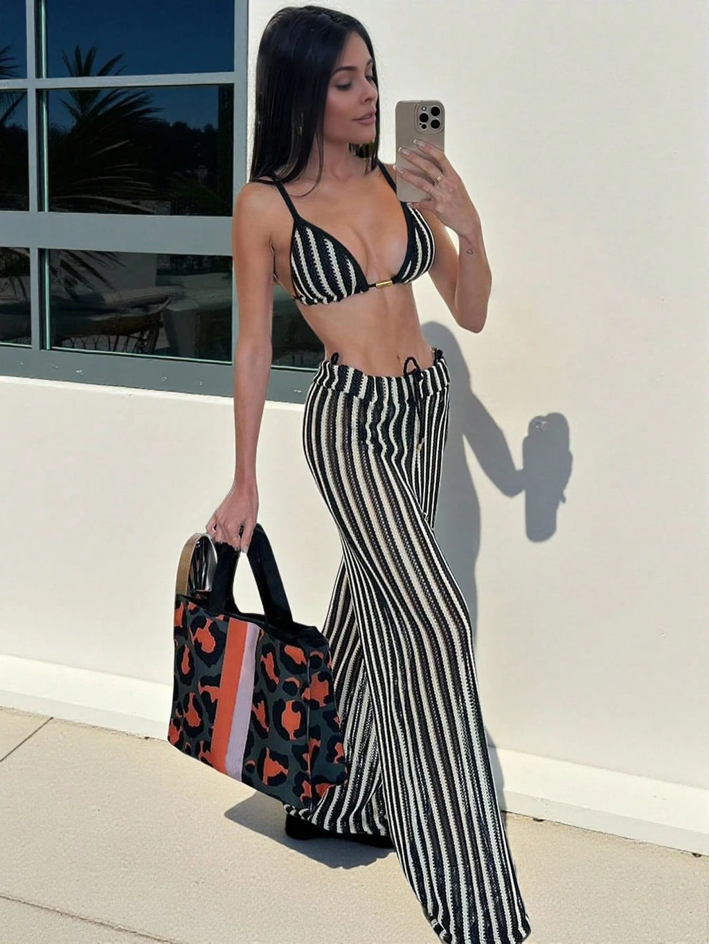 3pcs Women Crochet Bikini Set, Pants & Beach Cover Up, European Fashion Ladies Swimwear For Summer Holiday - image 2
