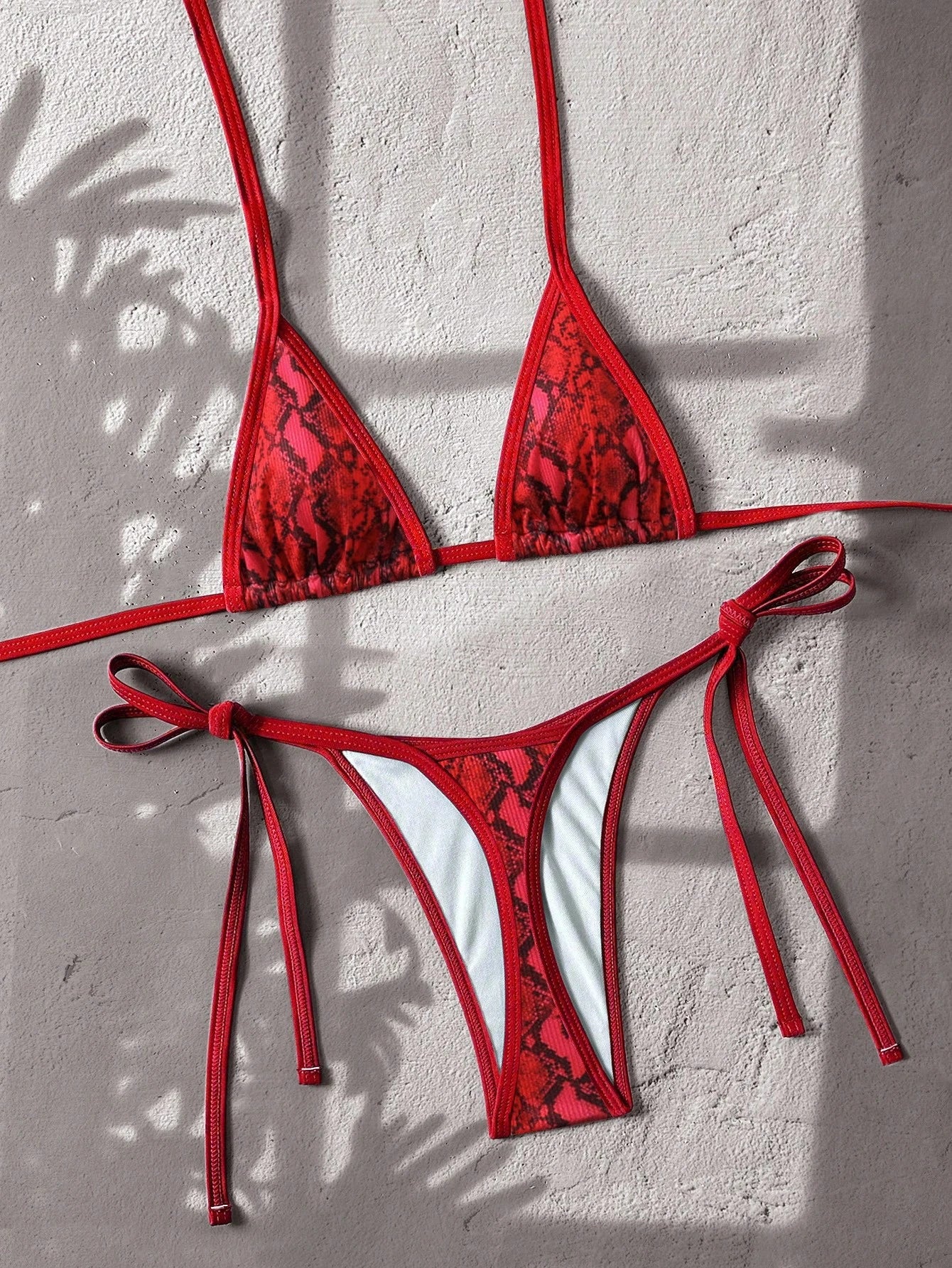 Swim Vcay 2pcs Random Floral Print Textured Bandeau Bikini Set: