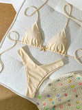 Swim Mod Women's Solid Color Metal Decor Spaghetti Strap Sexy Bikini
