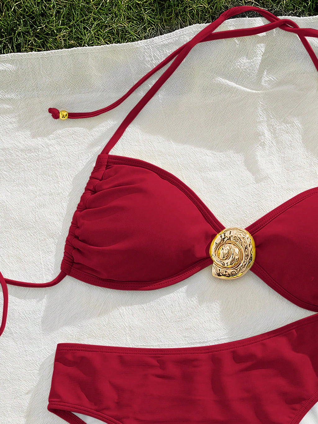 New Solid Color Soft Padded Front Metal Decor Spaghetti Strap