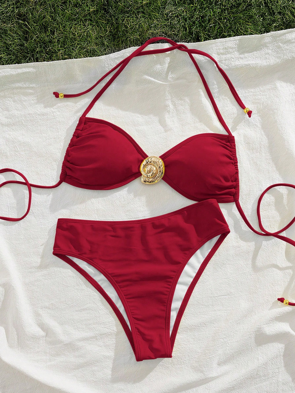 New Solid Color Soft Padded Front Metal Decor Spaghetti Strap