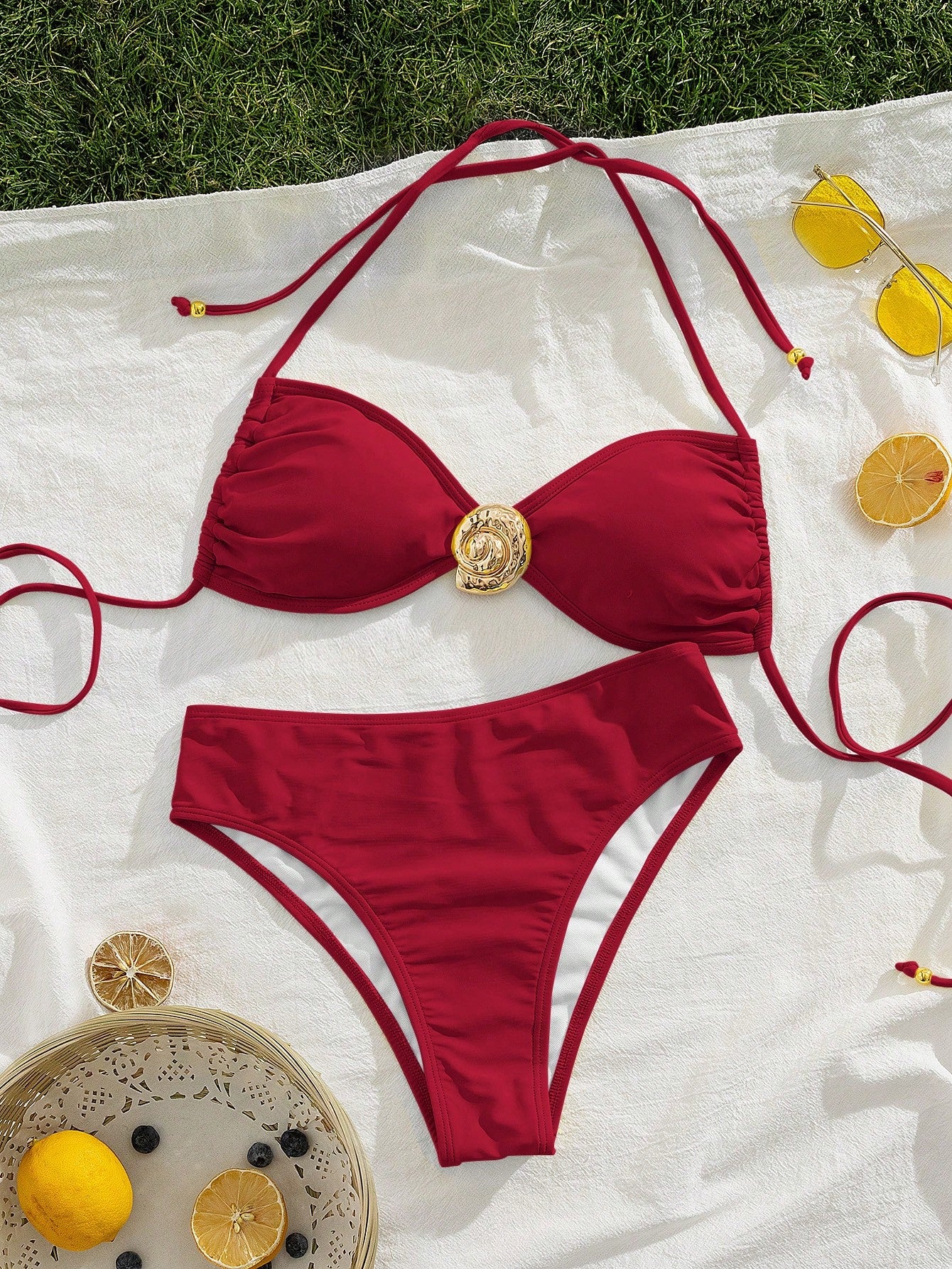 New Solid Color Soft Padded Front Metal Decor Spaghetti Strap
