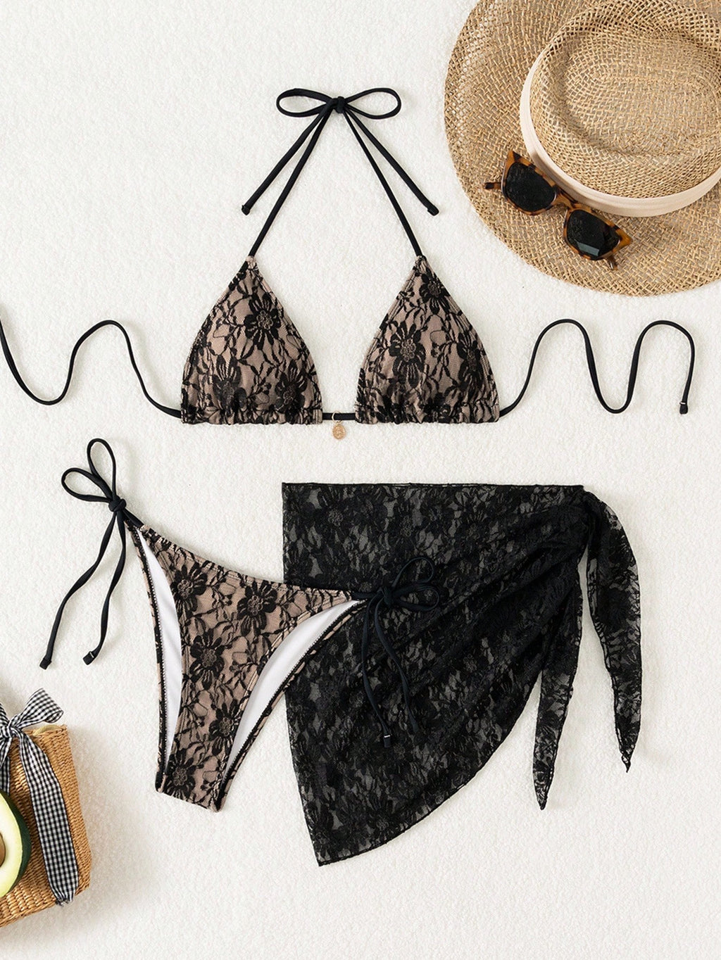 Swim Mod Springbreak Women's 3-Piece Set: Lace-Up Halter Sexy Bikini