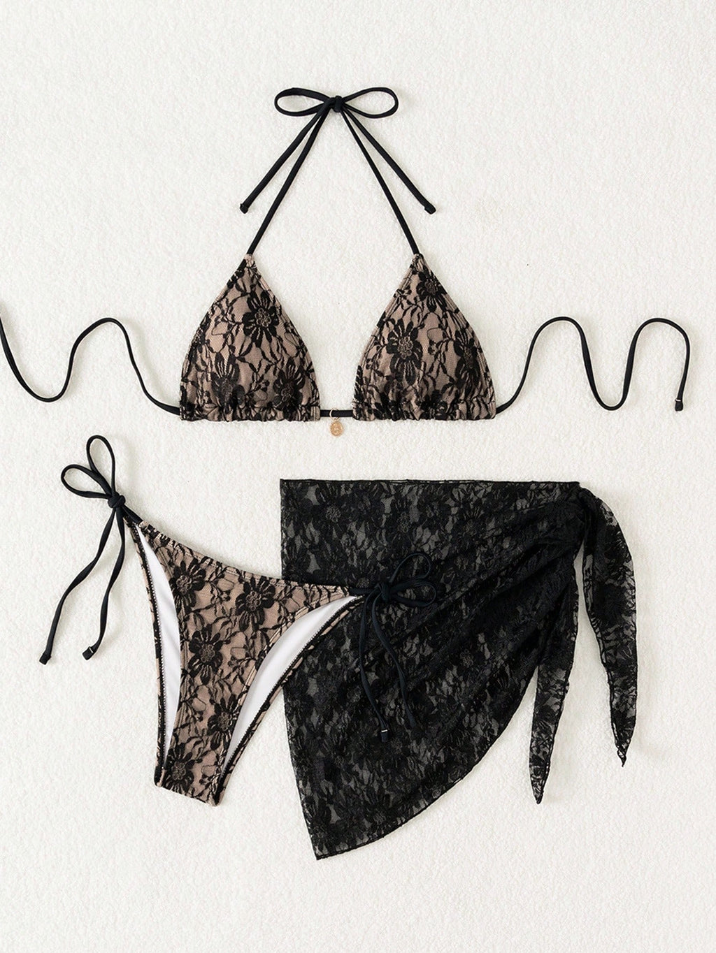 Swim Mod Springbreak Women's 3-Piece Set: Lace-Up Halter Sexy Bikini