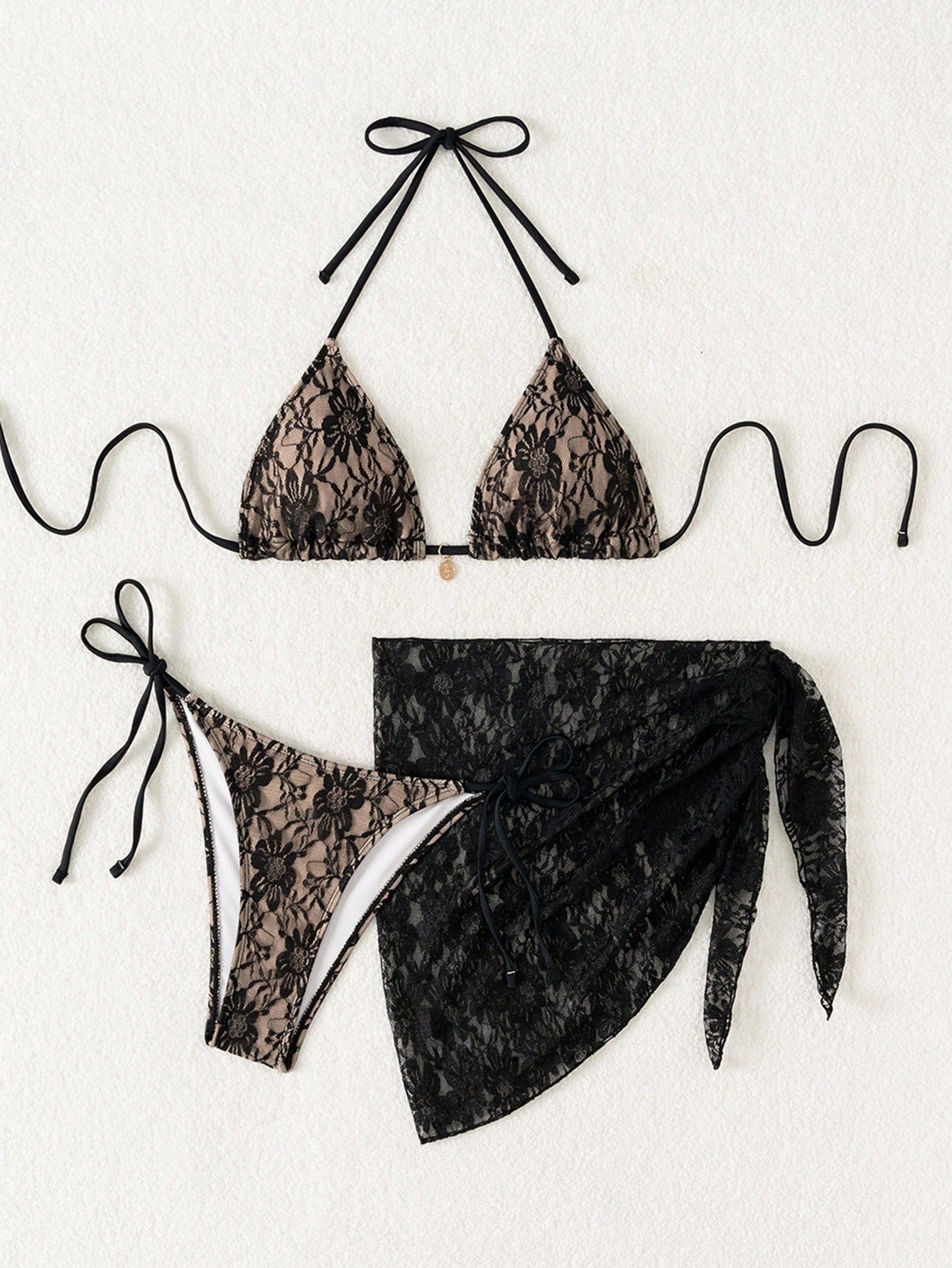 Swim Mod Springbreak Women's 3-Piece Set: Lace-Up Halter Sexy Bikini