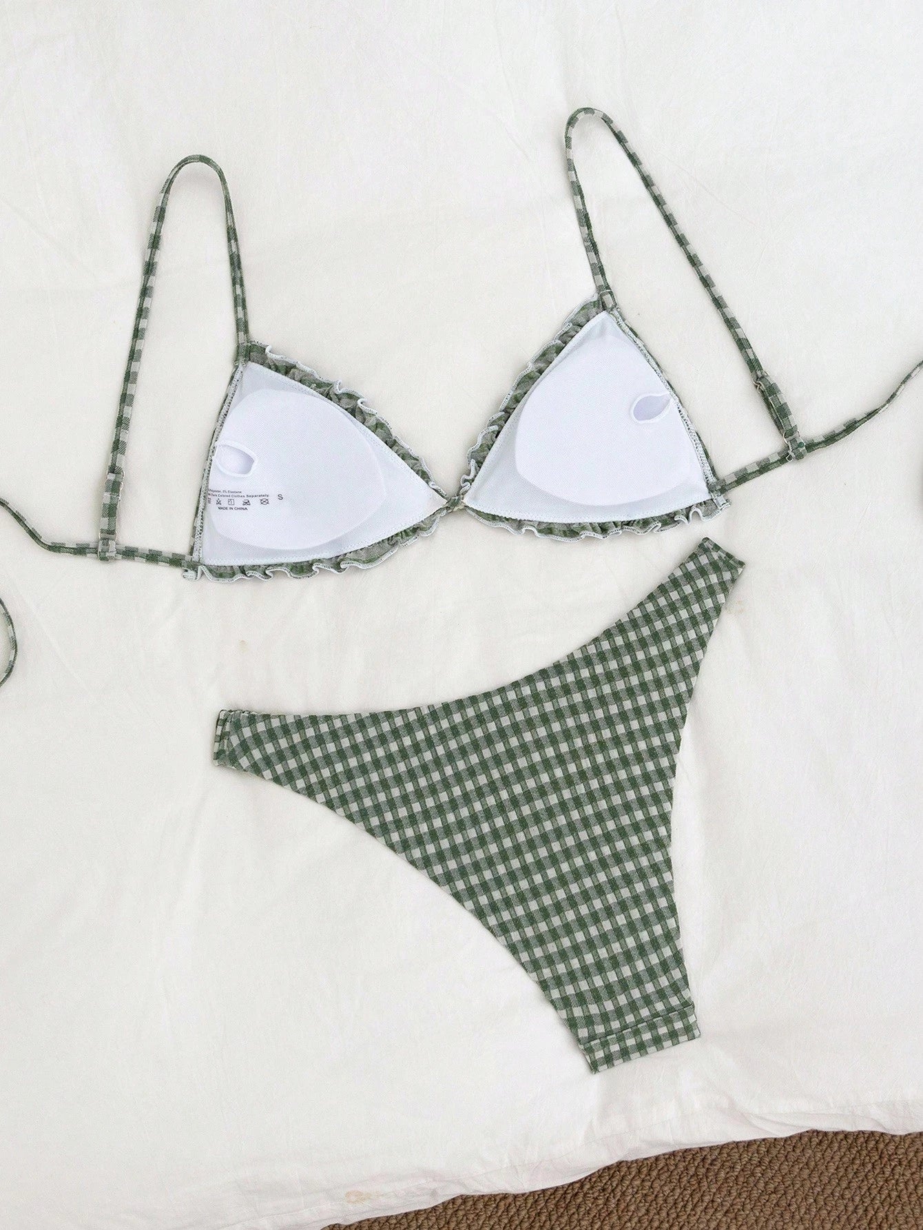 Swim Mod Embroidered Mesh Fabric Thin Frill Edge Pleated Front Tie