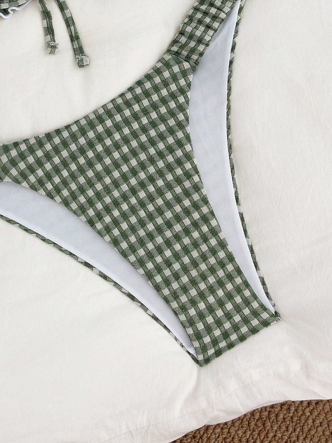 Swim Mod Embroidered Mesh Fabric Thin Frill Edge Pleated Front Tie