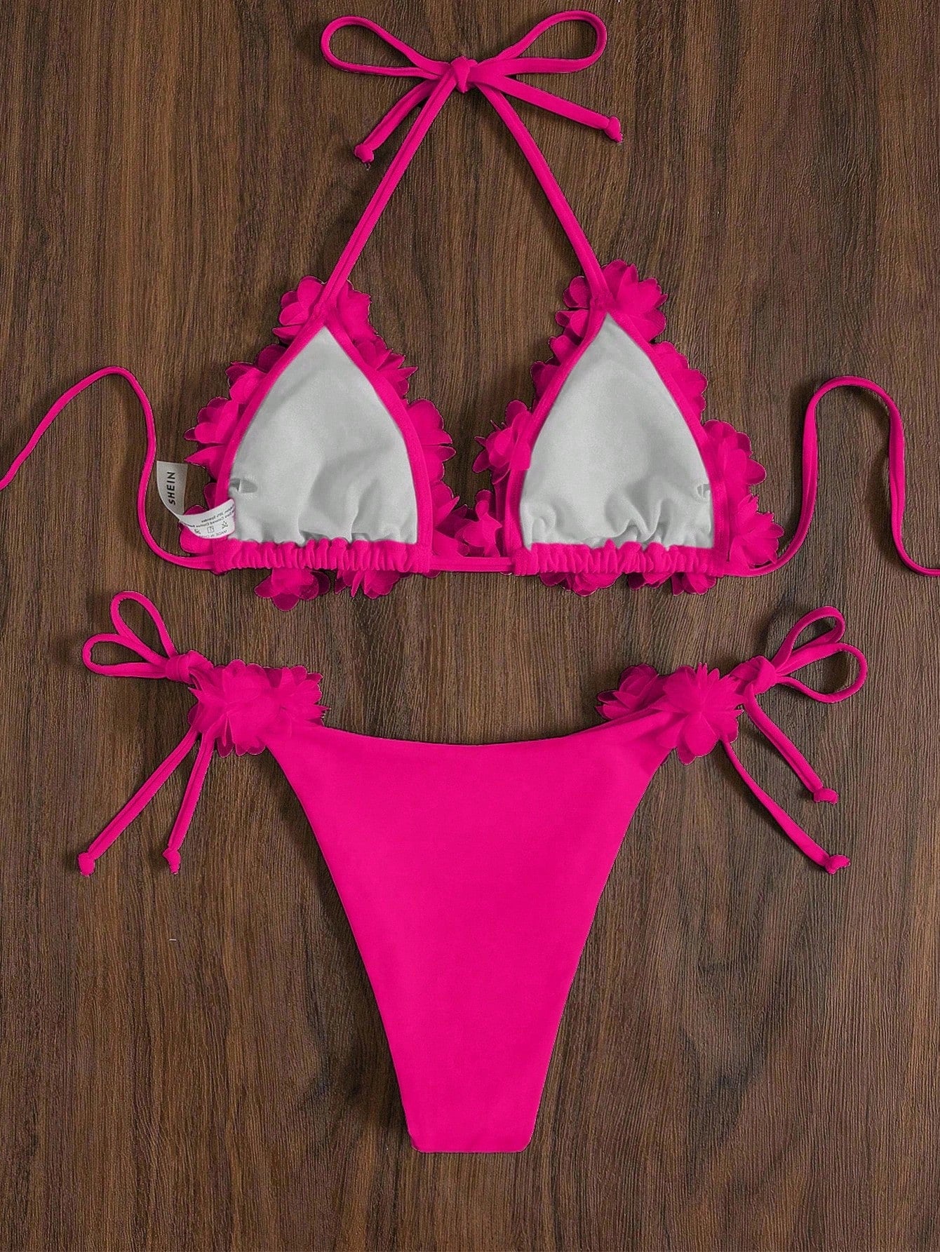 Swim Mod Solid Color Patch Halter Knotted Bikini Swimsuit For Summer Beach Vacat