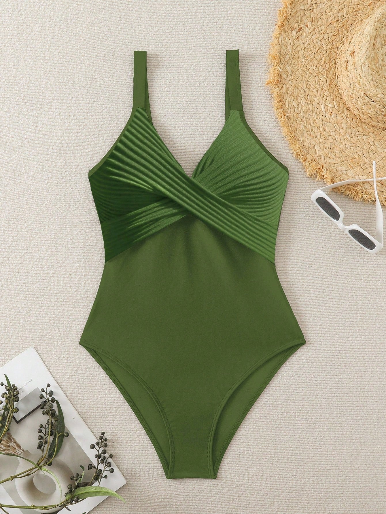 Swim Lushoire 1pc Striped Special Fabric Crisscross Front One-Piece Swimsuit Summer - image 4
