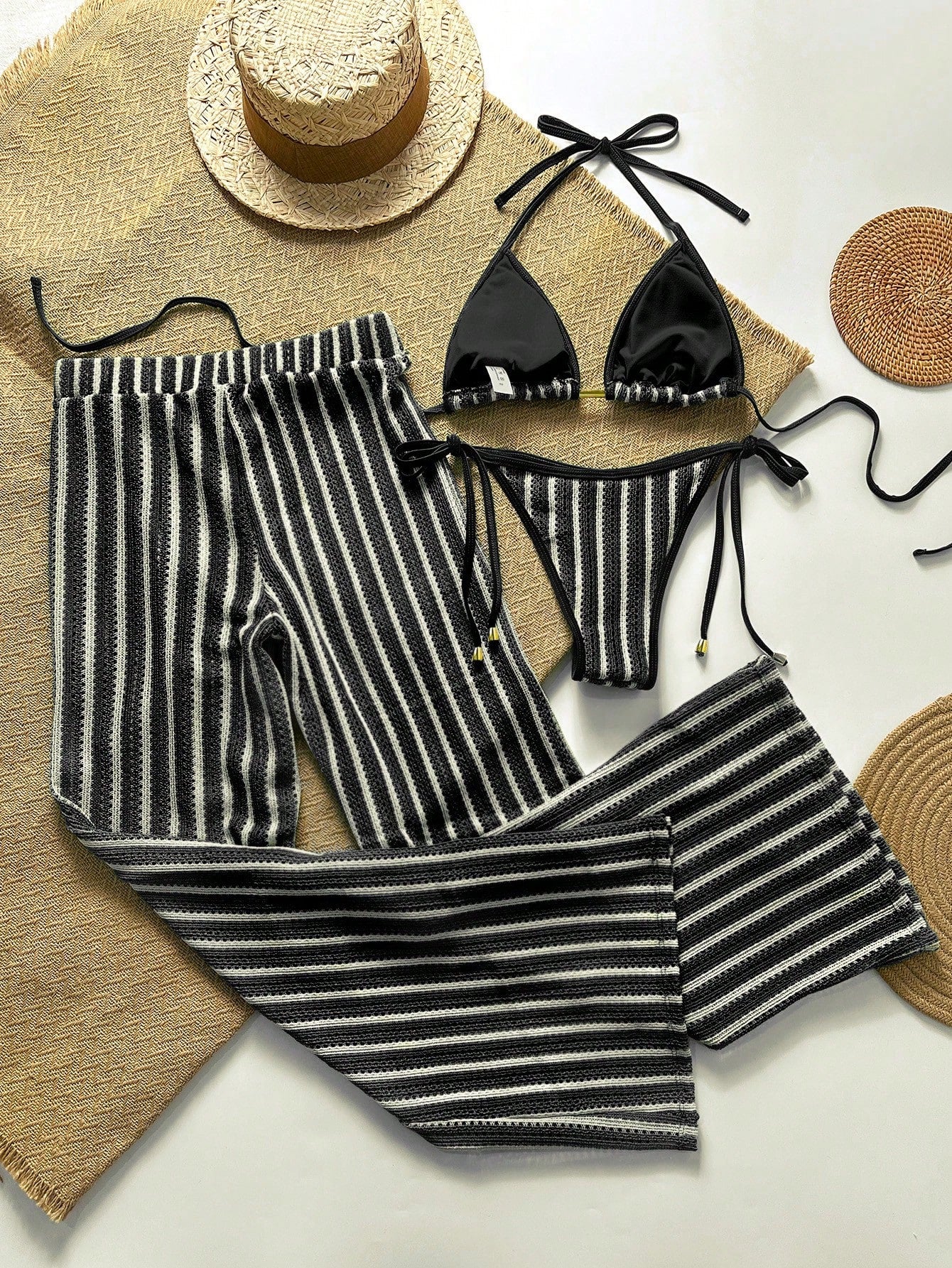 3pcs Women Crochet Bikini Set, Pants & Beach Cover Up, European Fashion Ladies Swimwear For Summer Holiday - image 4