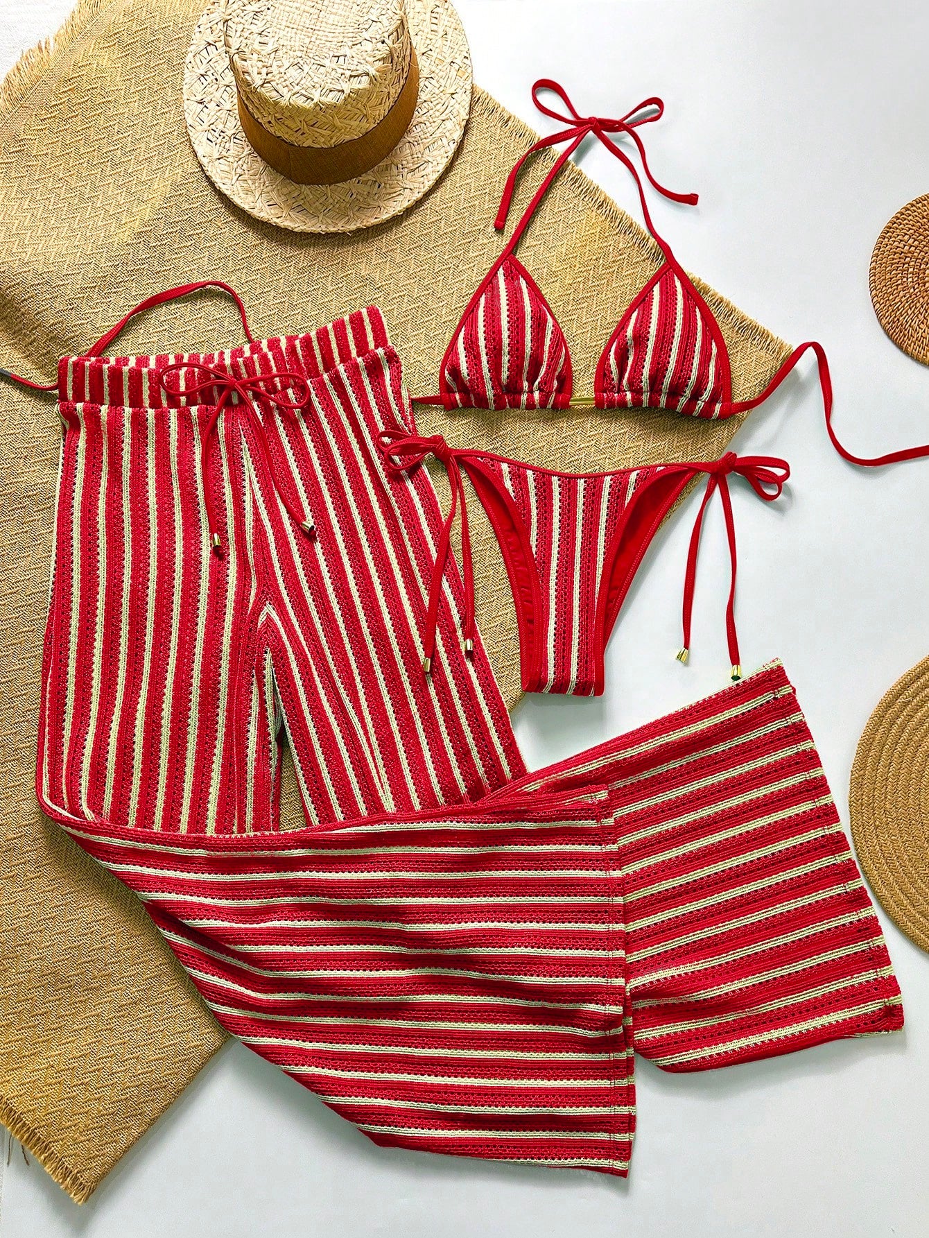 3pcs Women Crochet Bikini Set, Pants & Beach Cover Up, European Fashion Ladies Swimwear For Summer Holiday - image 13