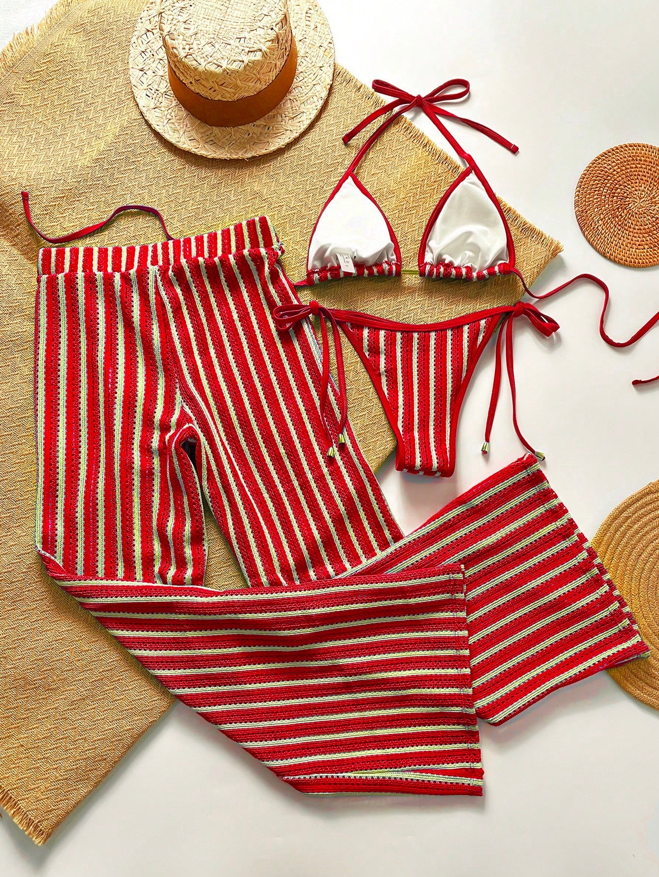 3pcs Women Crochet Bikini Set, Pants & Beach Cover Up, European Fashion Ladies Swimwear For Summer Holiday - image 14